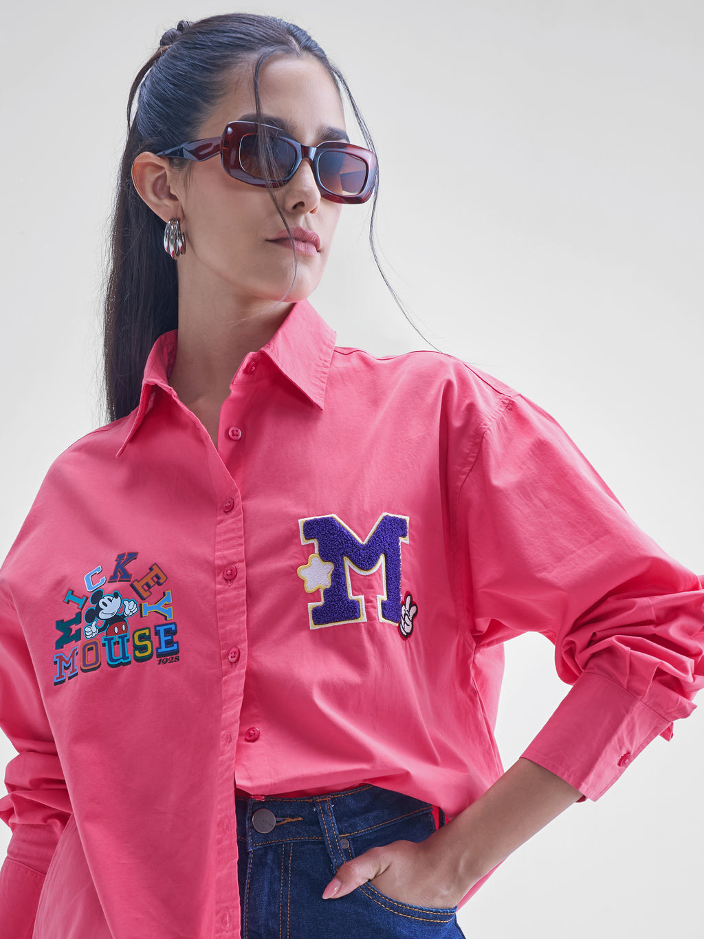 Disney By Tokyo Talkies Women Pink Mickey Mouse Printed casual shirts - Pink - Image 1