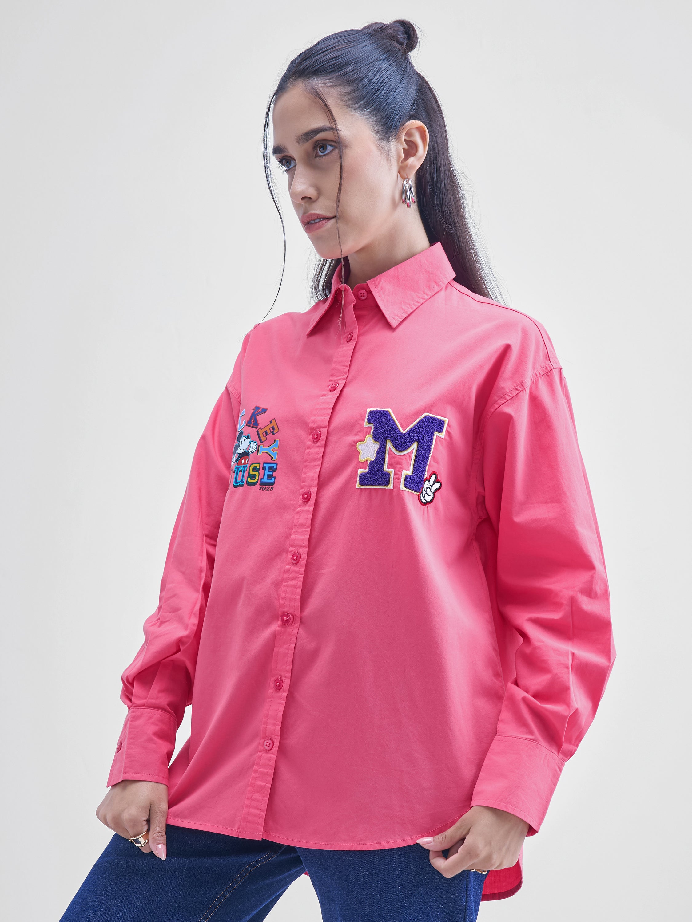 Disney By Tokyo Talkies Women Pink Mickey Mouse Printed casual shirts - Pink - Image 4