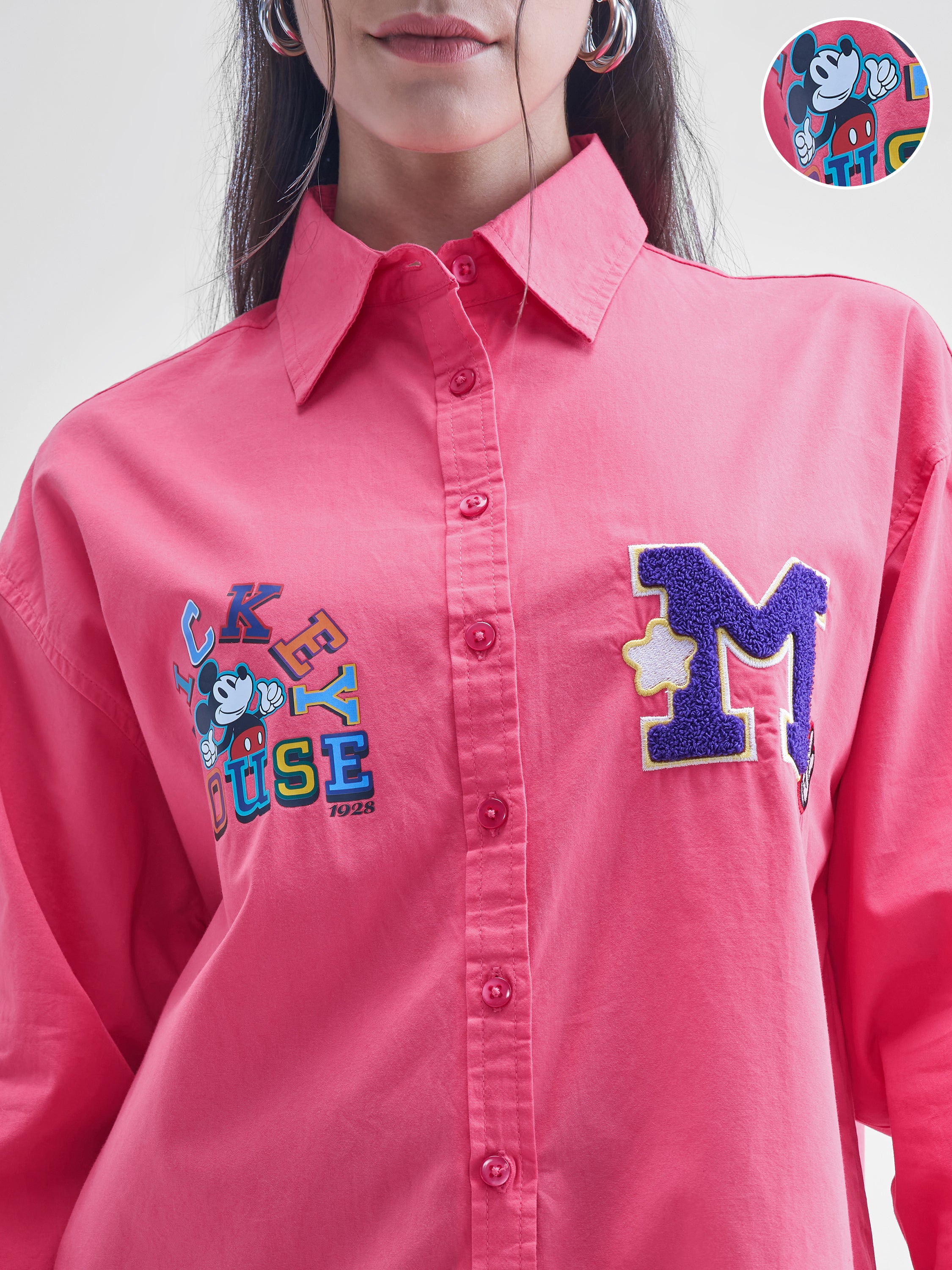 Disney By Tokyo Talkies Women Pink Mickey Mouse Printed casual shirts - Pink - Image 5
