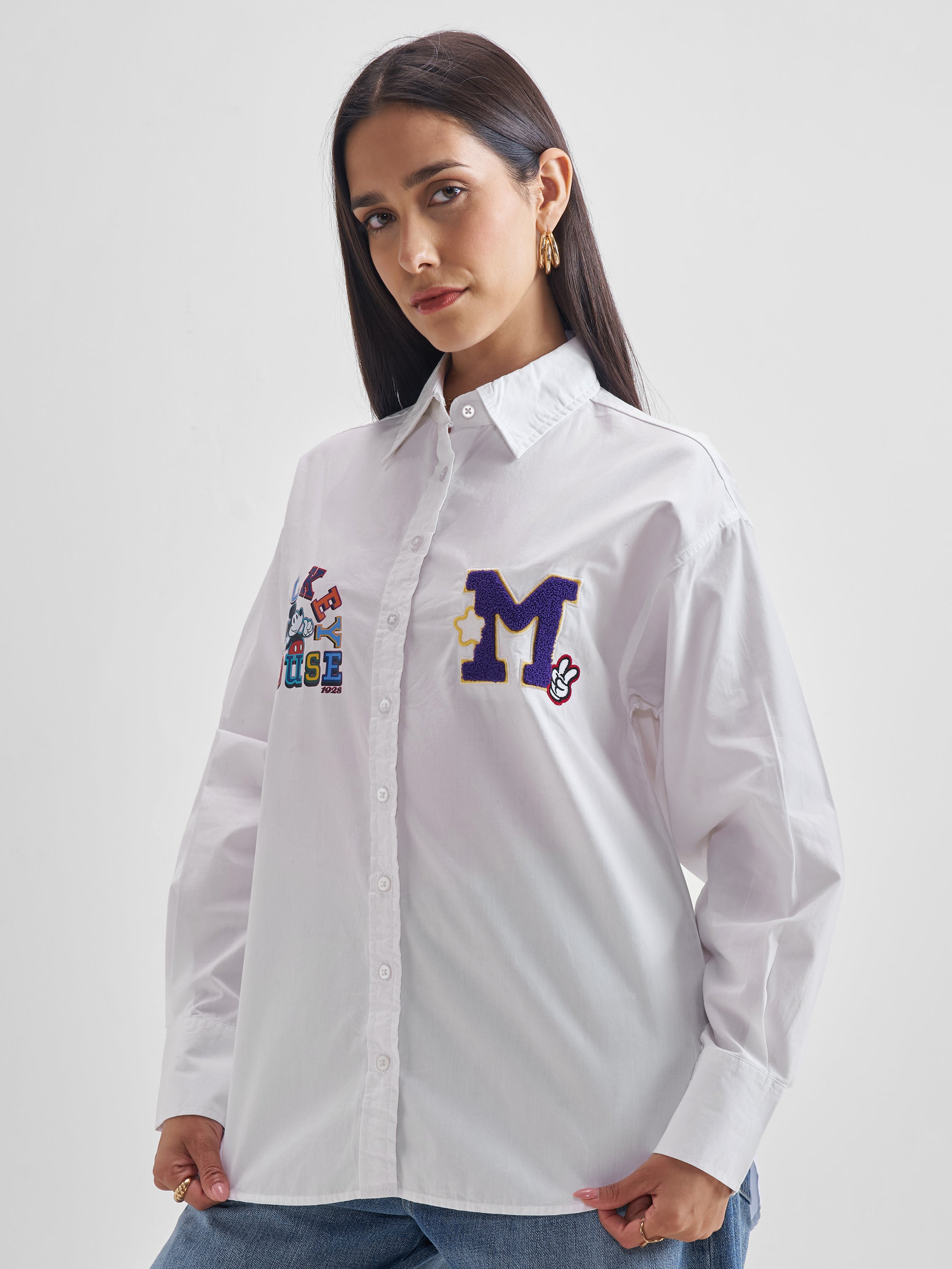 Disney By Tokyo Talkies Women White Mickey Mouse Printed Casual Shirt - White - Image 4