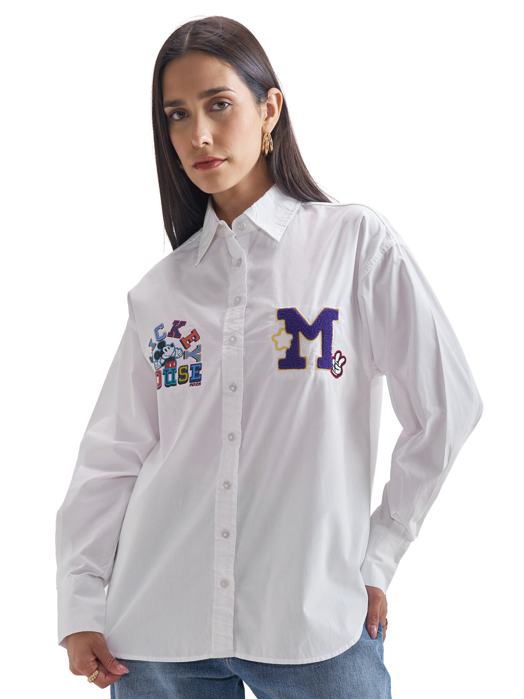 Disney By Tokyo Talkies Women White Mickey Mouse Printed Casual Shirt - White - Image 7