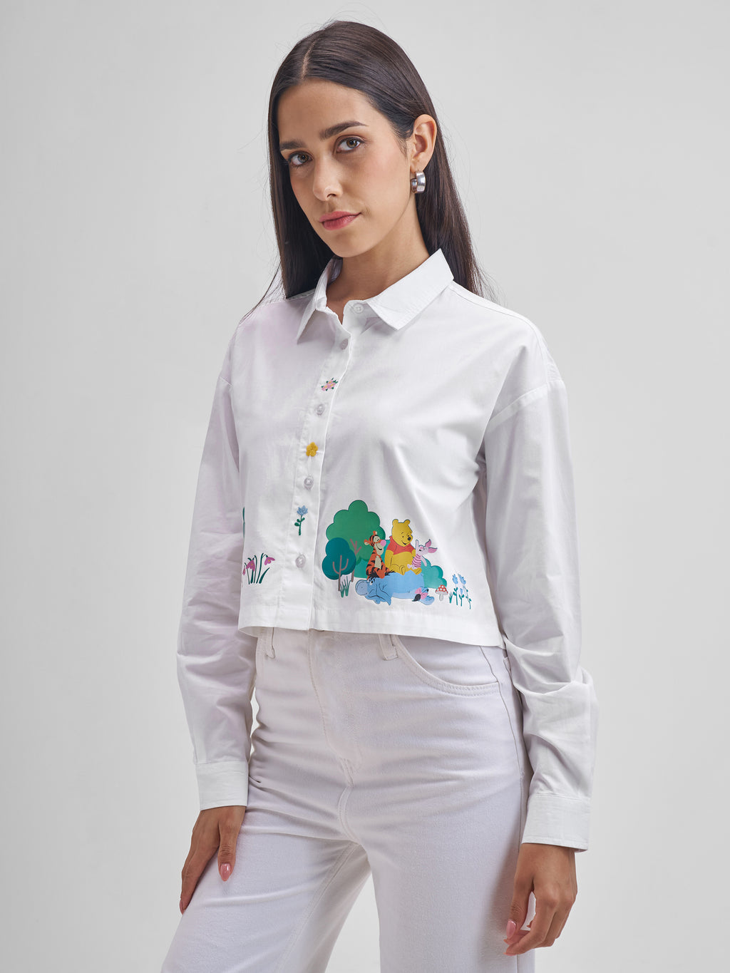 Disney By Tokyo Talkies Women White Winnie The Pooh & Pals Printed Casual Shirt - White - Image 4
