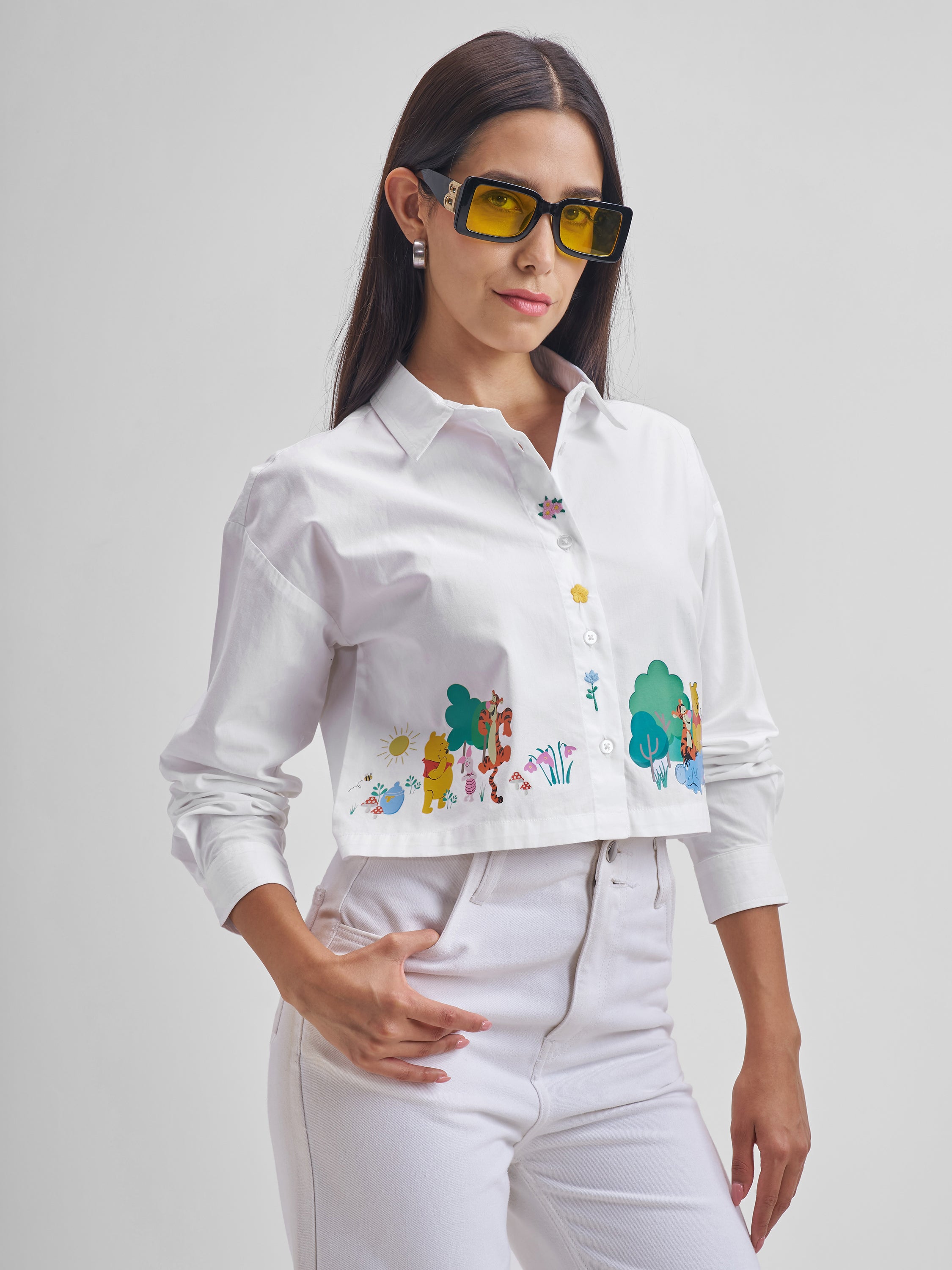 Disney By Tokyo Talkies Women White Winnie The Pooh & Pals Printed Casual Shirt - White - Image 6