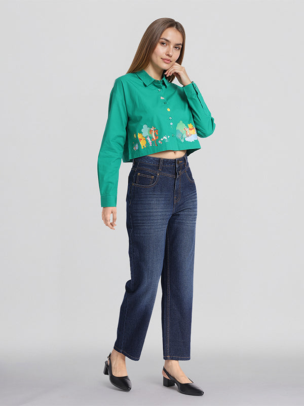 Disney By ESPYR By Tokyo Talkies Women Green Winnie The Pooh Printed Casual Shirt - Green - Image 2