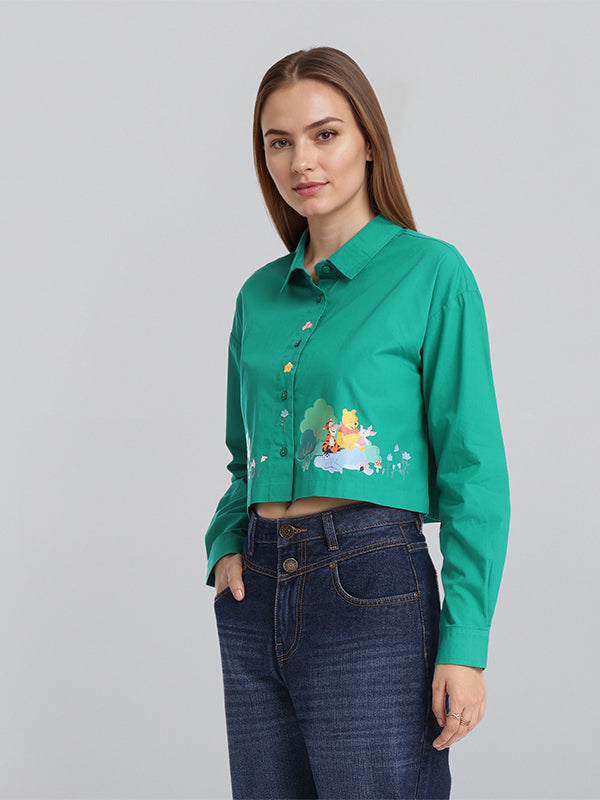 Disney By ESPYR By Tokyo Talkies Women Green Winnie The Pooh Printed Casual Shirt - Green - Image 4