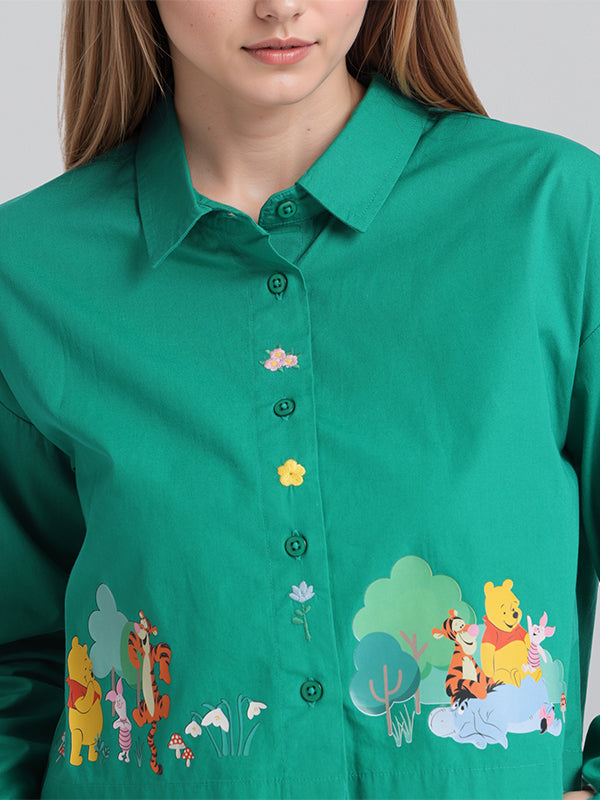 Disney By ESPYR By Tokyo Talkies Women Green Winnie The Pooh Printed Casual Shirt - Green - Image 5