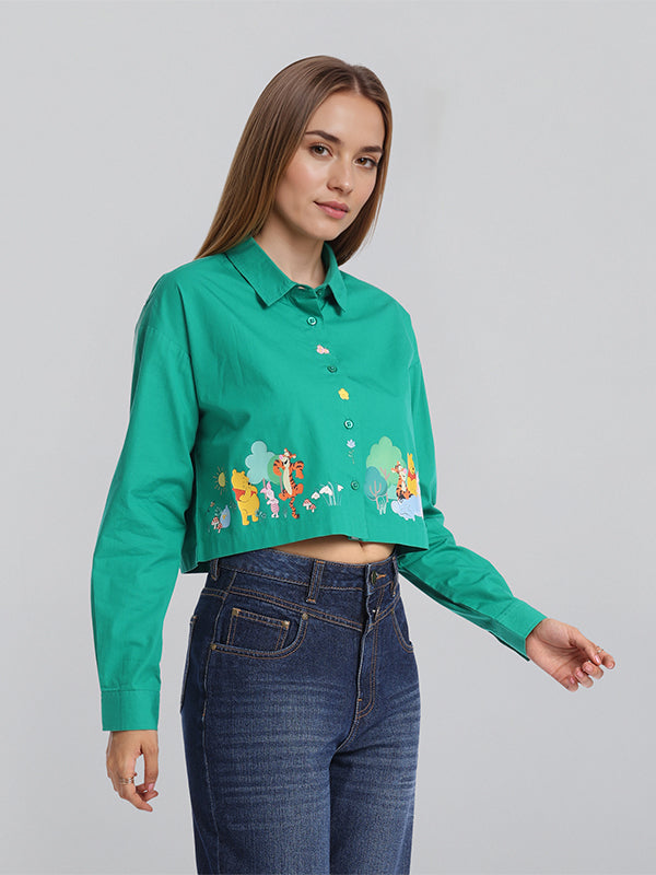 Disney By ESPYR By Tokyo Talkies Women Green Winnie The Pooh Printed Casual Shirt - Green - Image 6