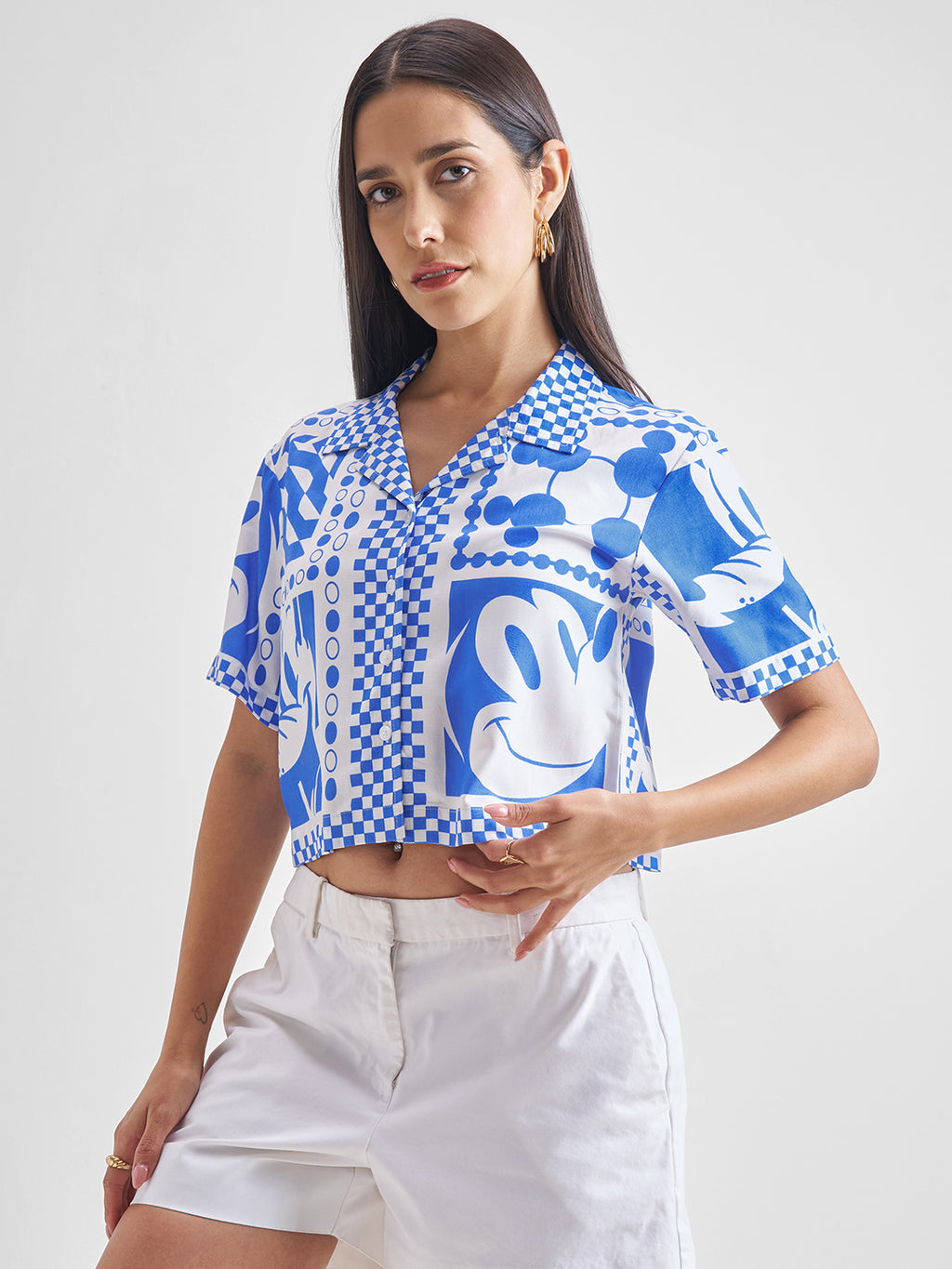 Disney By Tokyo Talkies Women White Mickey Mouse Printed Casual Shirt - White - Image 4