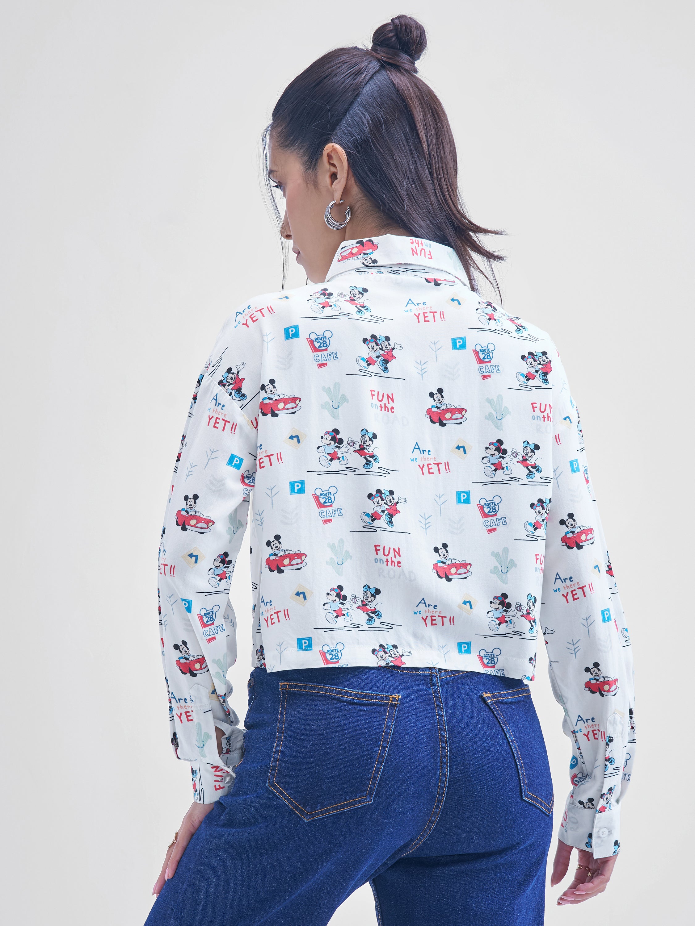 Disney By Tokyo Talkies Women White Mickey And Minnie Mouse Printed casual shirts - White - Image 3