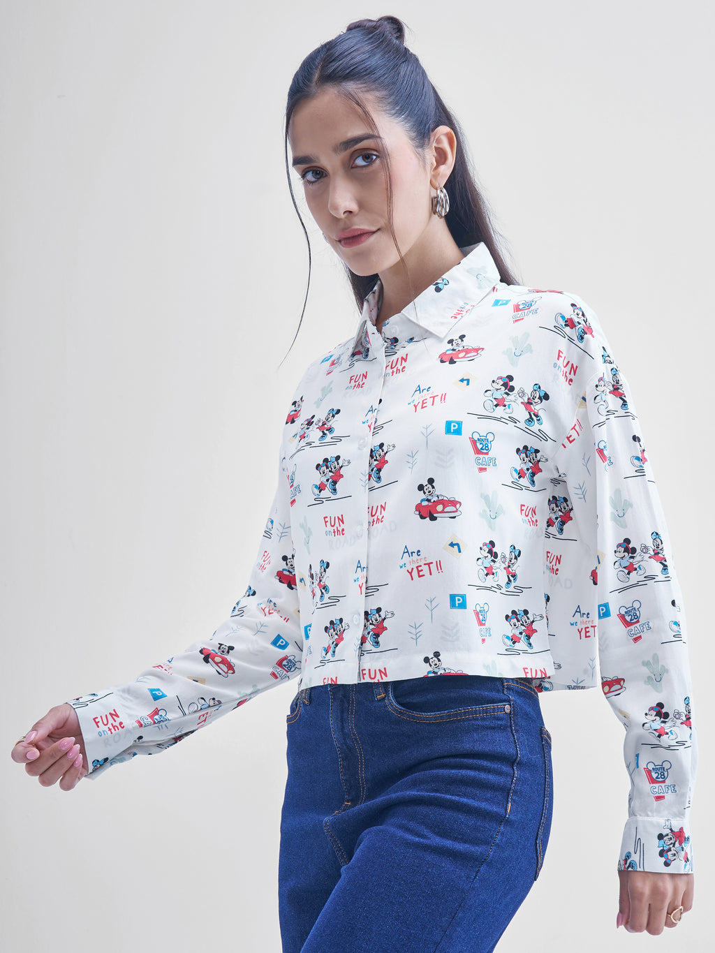 Disney By Tokyo Talkies Women White Mickey And Minnie Mouse Printed casual shirts - White - Image 4