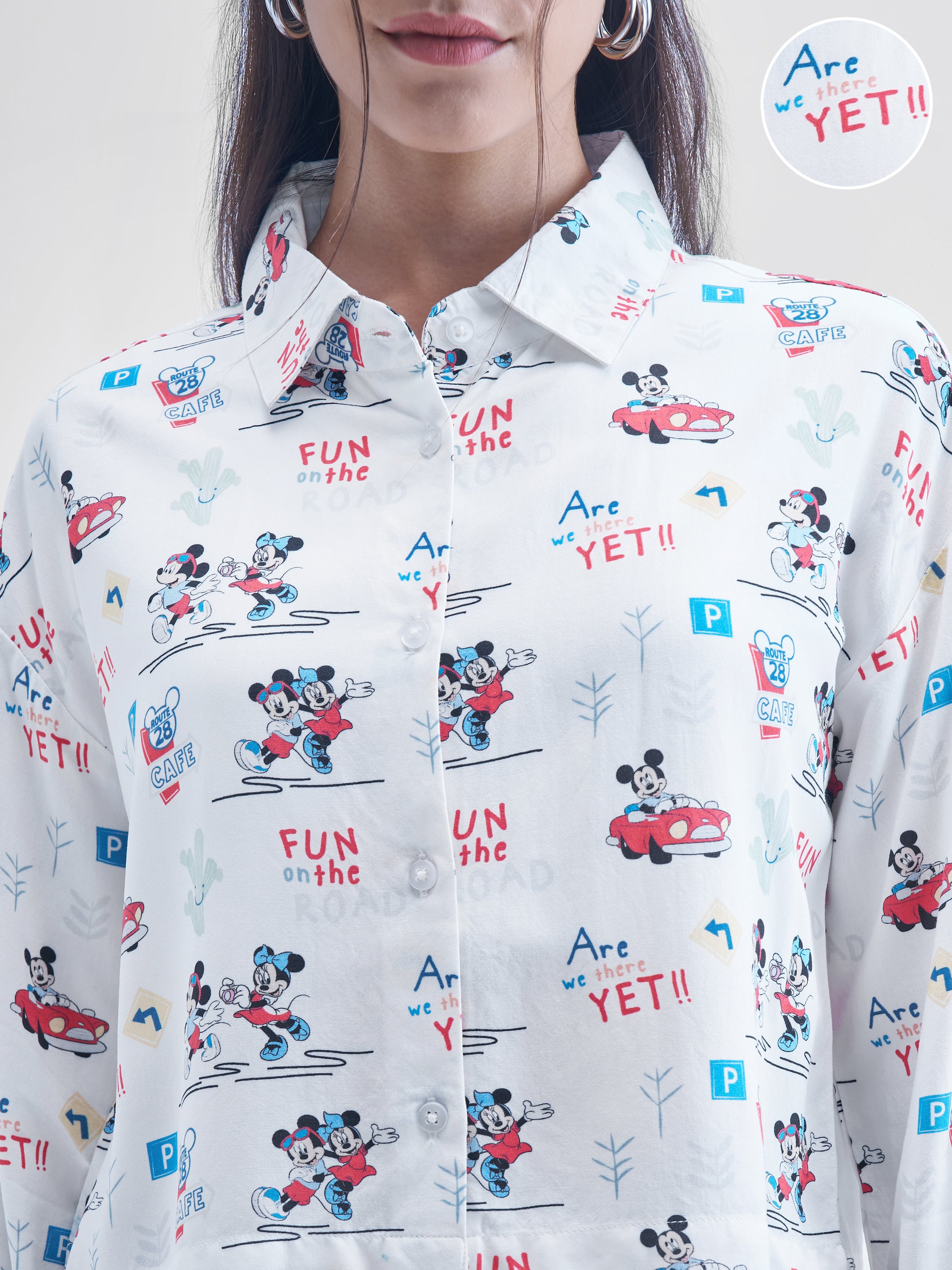 Disney By Tokyo Talkies Women White Mickey And Minnie Mouse Printed casual shirts - White - Image 5