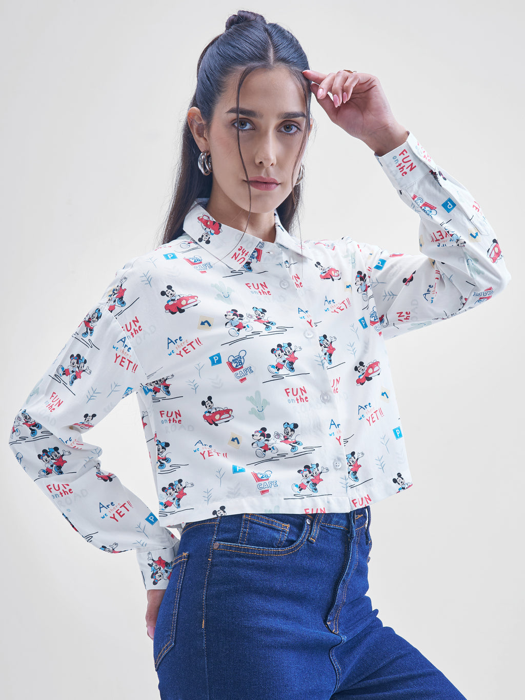 Disney By Tokyo Talkies Women White Mickey And Minnie Mouse Printed casual shirts - White - Image 6