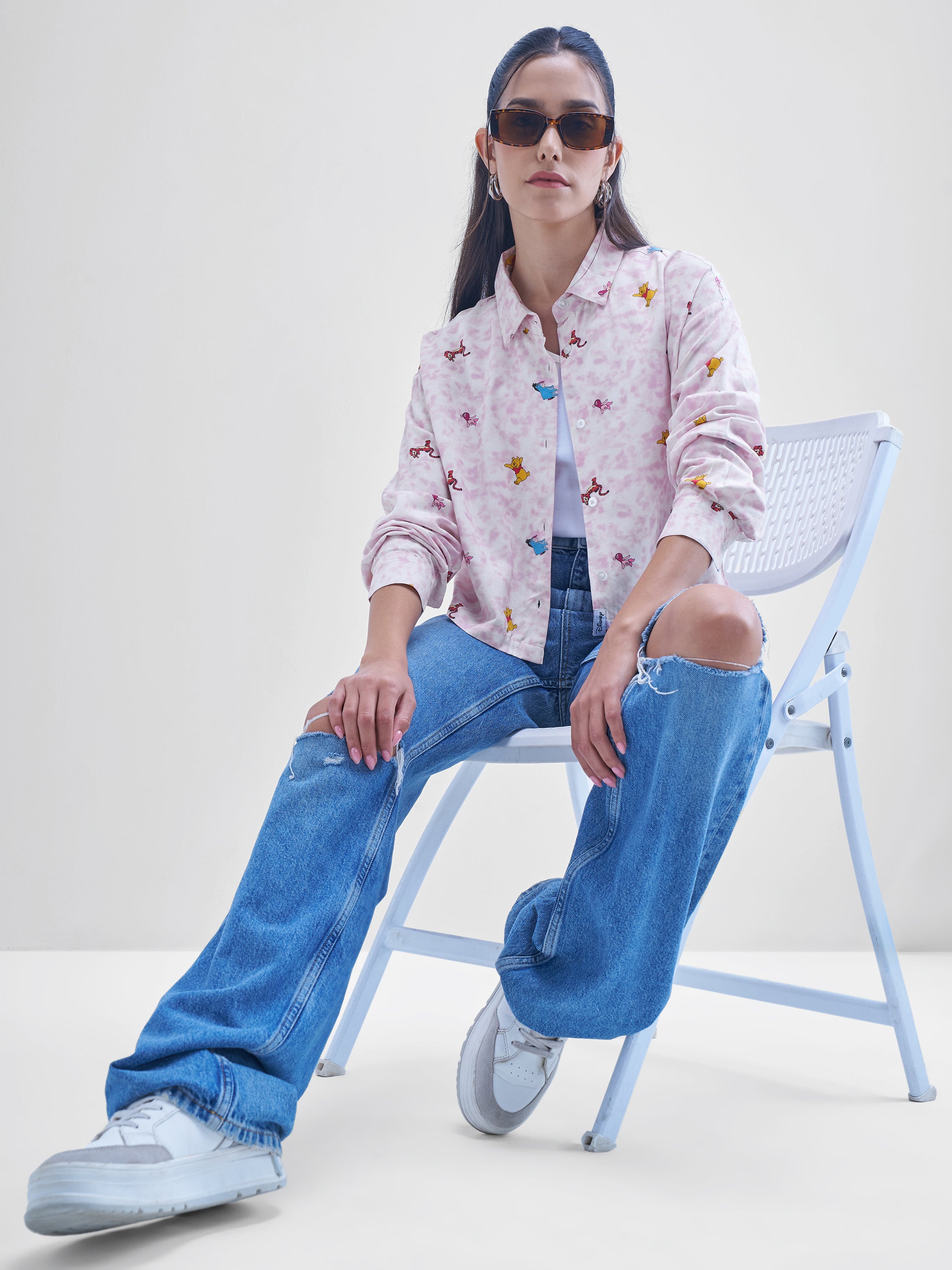 Disney By Tokyo Talkies Women White Winnie The Pooh Printed casual shirts - White - Image 2