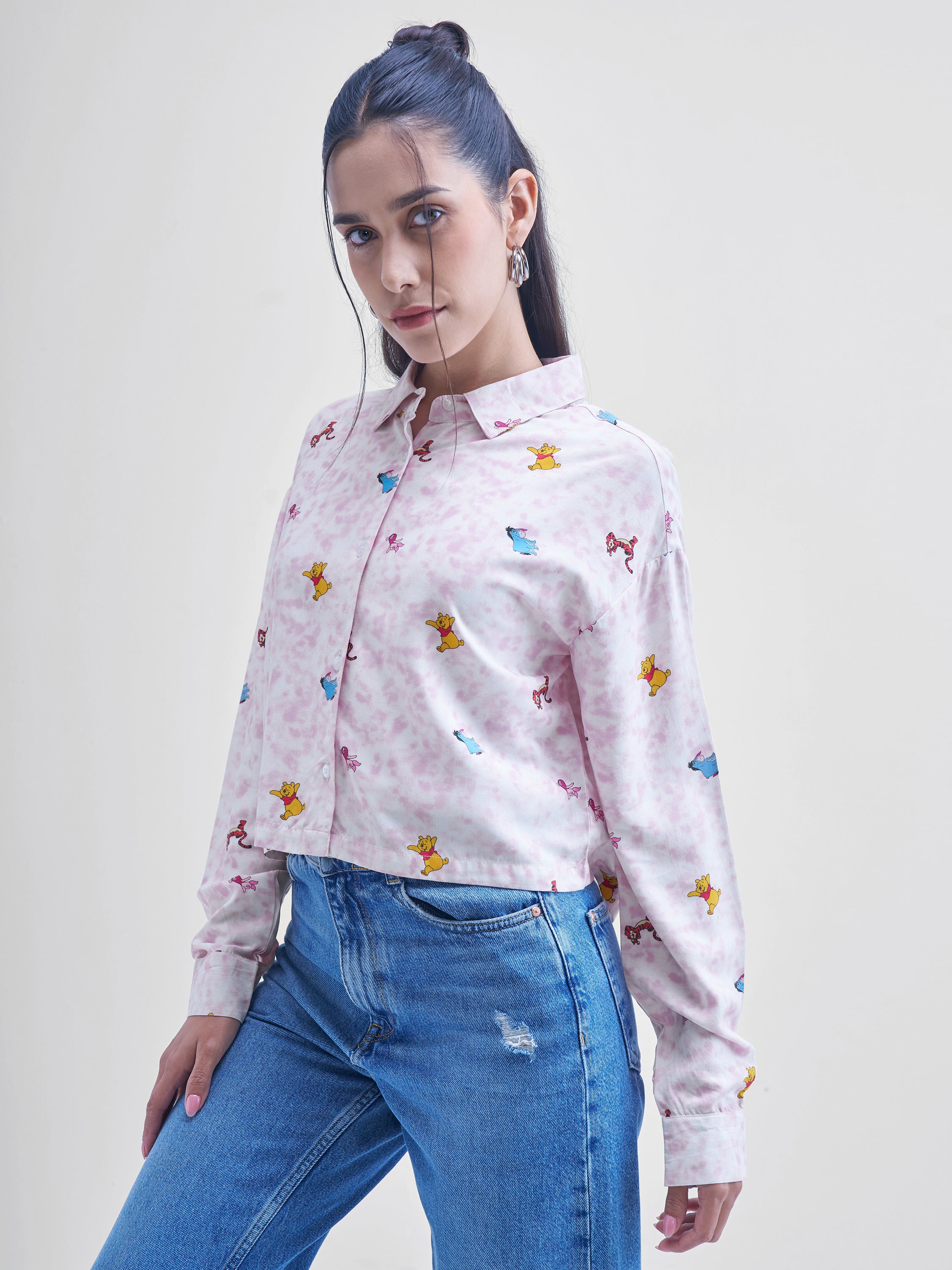Disney By Tokyo Talkies Women White Winnie The Pooh Printed casual shirts - White - Image 4