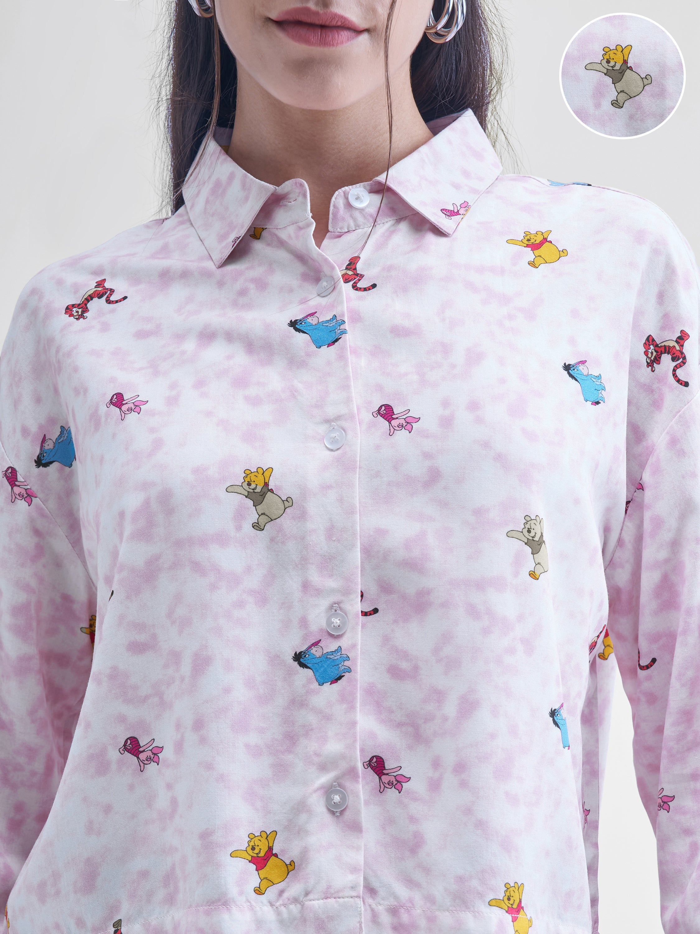 Disney By Tokyo Talkies Women White Winnie The Pooh Printed casual shirts - White - Image 5