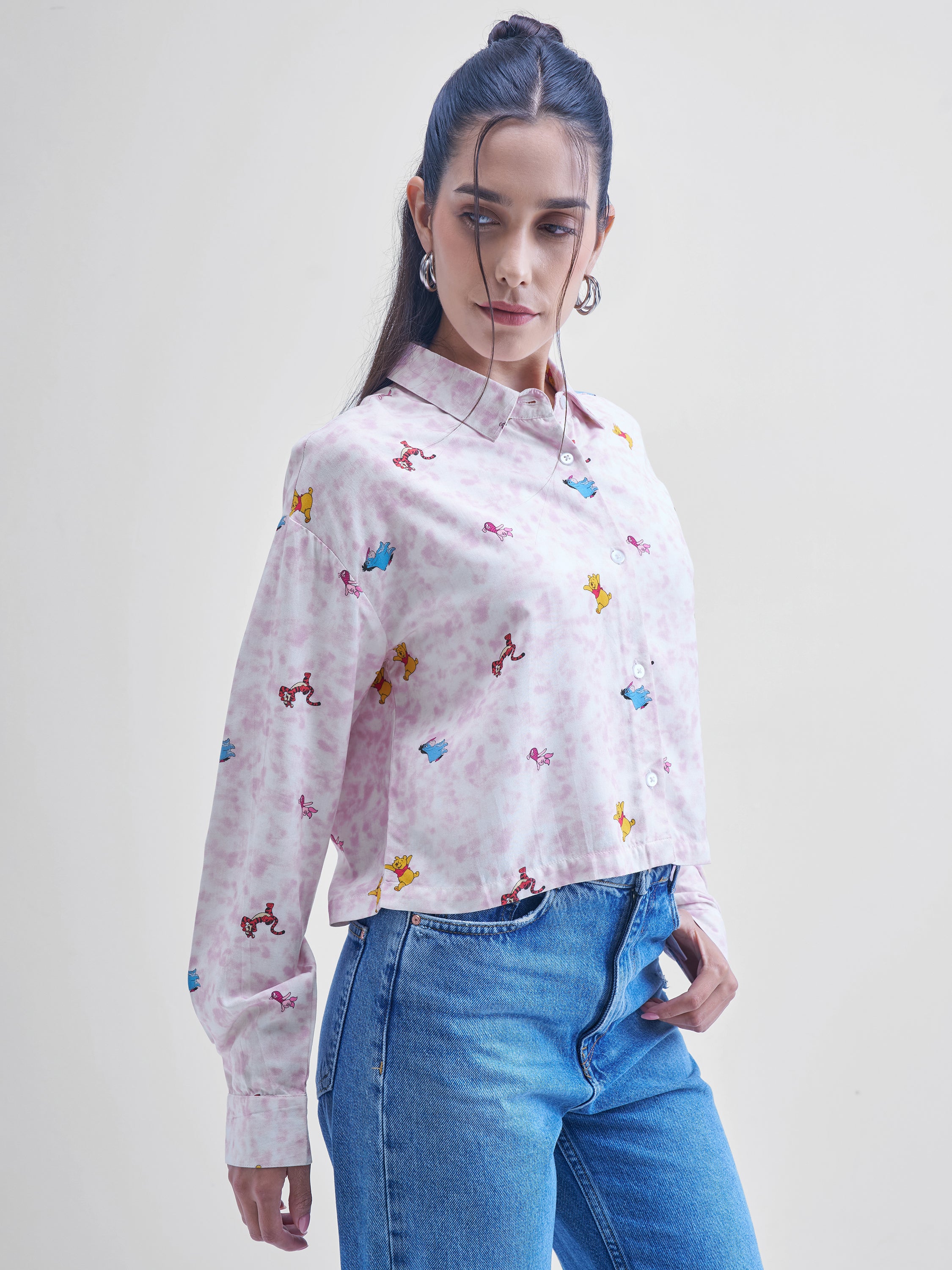 Disney By Tokyo Talkies Women White Winnie The Pooh Printed casual shirts - White - Image 6