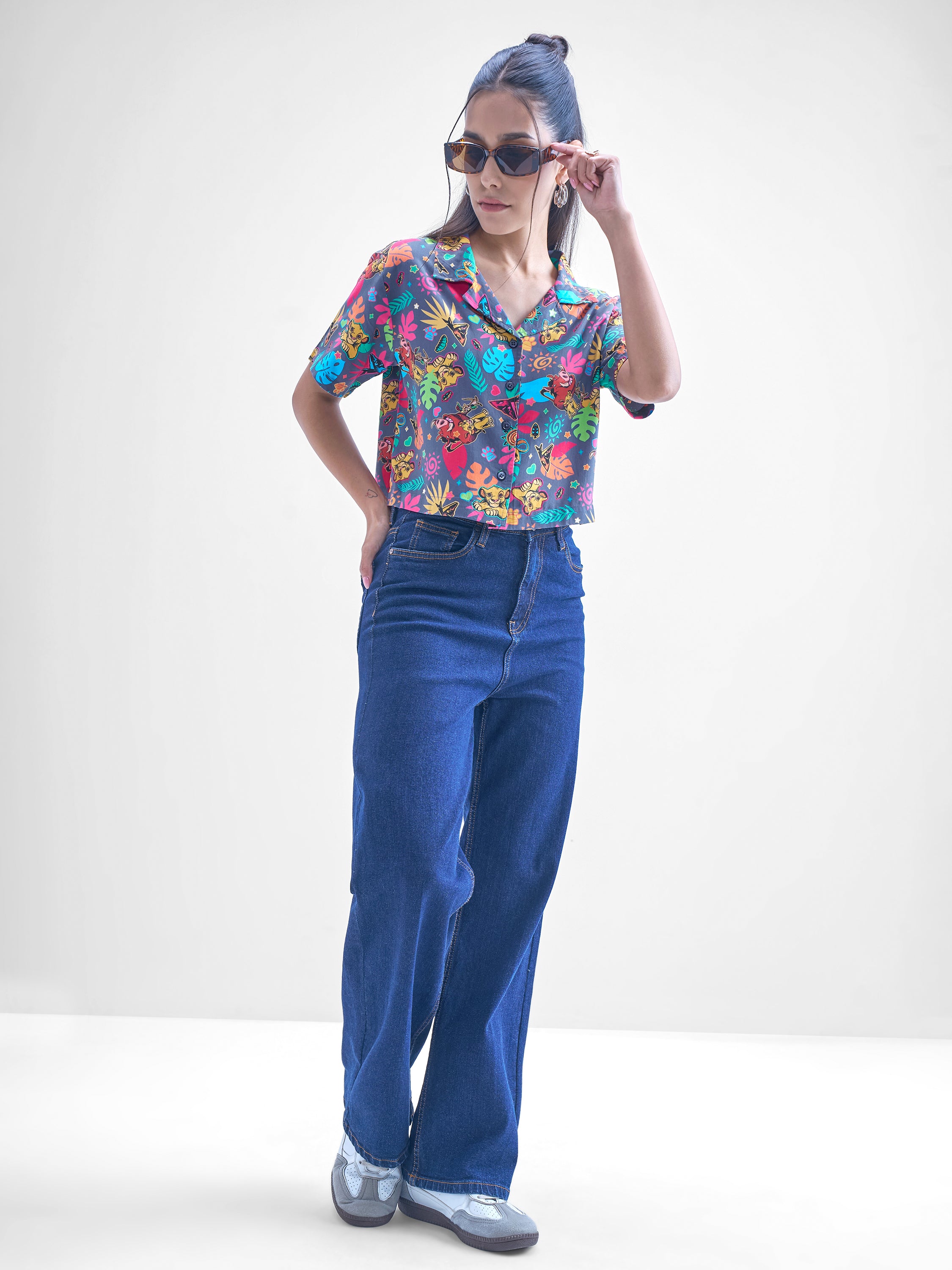 Disney By Tokyo Talkies Women Navy Blue Lion King Simba Printed casual shirts - Navy Blue - Image 2