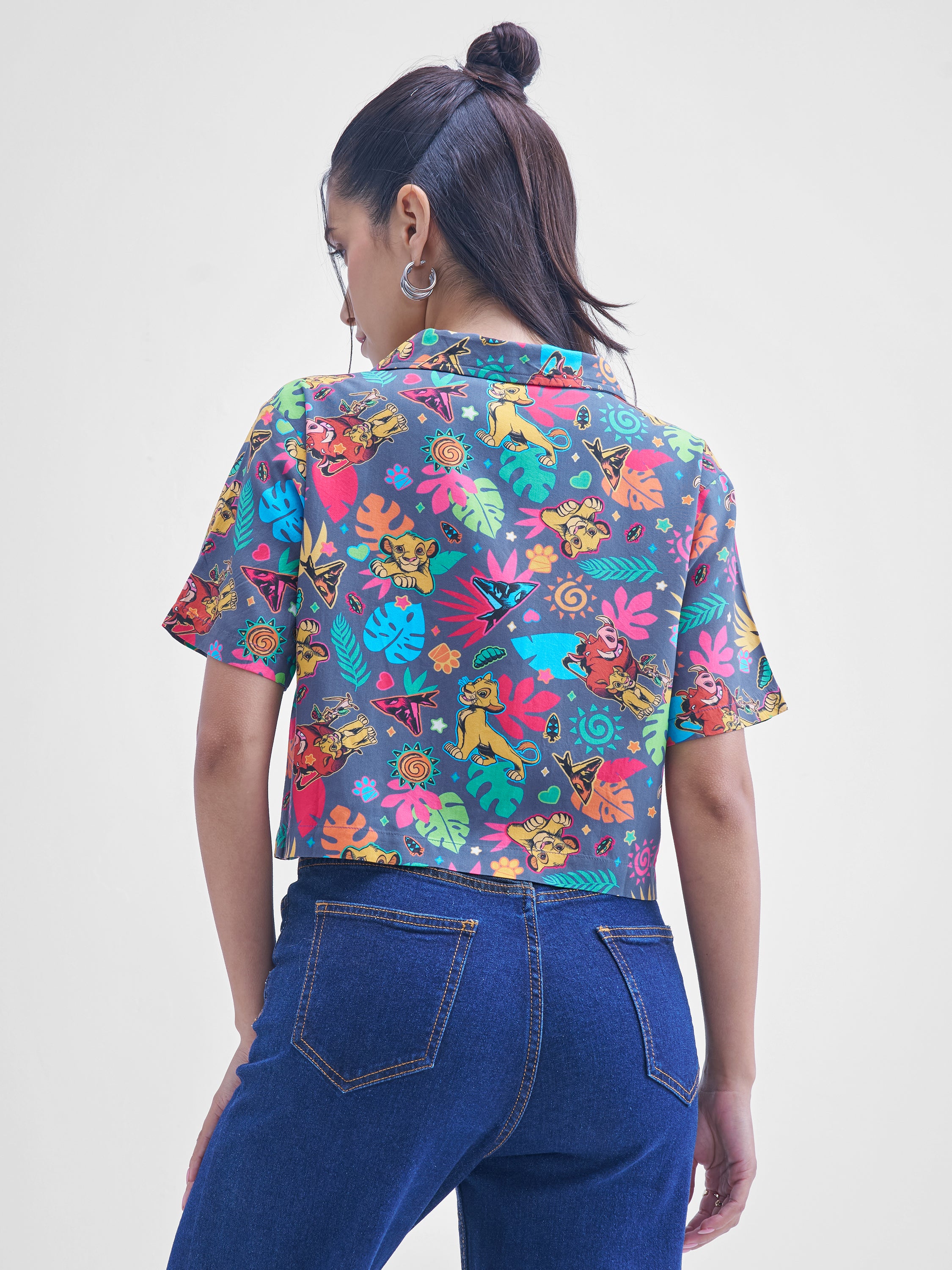 Disney By Tokyo Talkies Women Navy Blue Lion King Simba Printed casual shirts - Navy Blue - Image 3