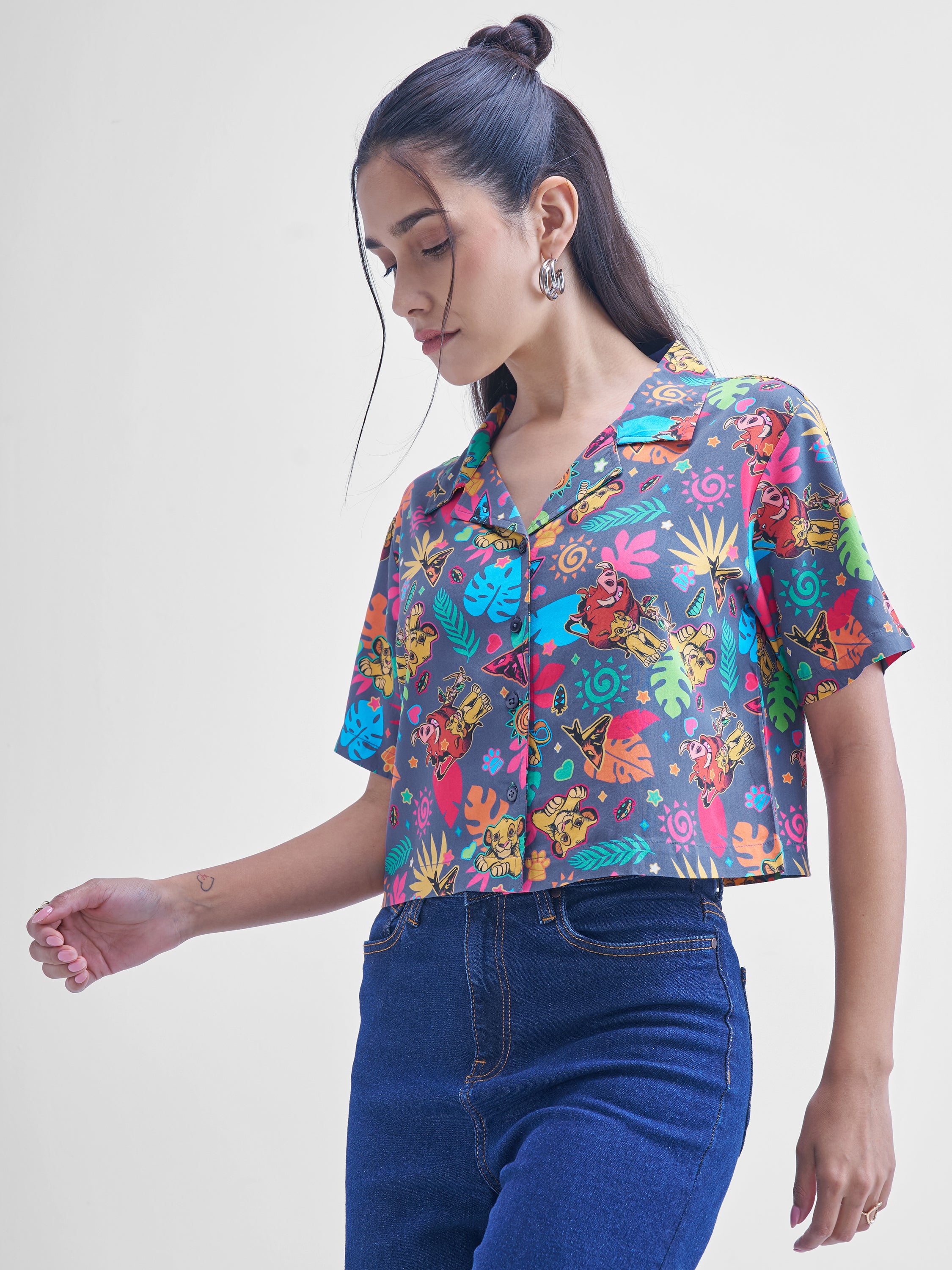 Disney By Tokyo Talkies Women Navy Blue Lion King Simba Printed casual shirts - Navy Blue - Image 4