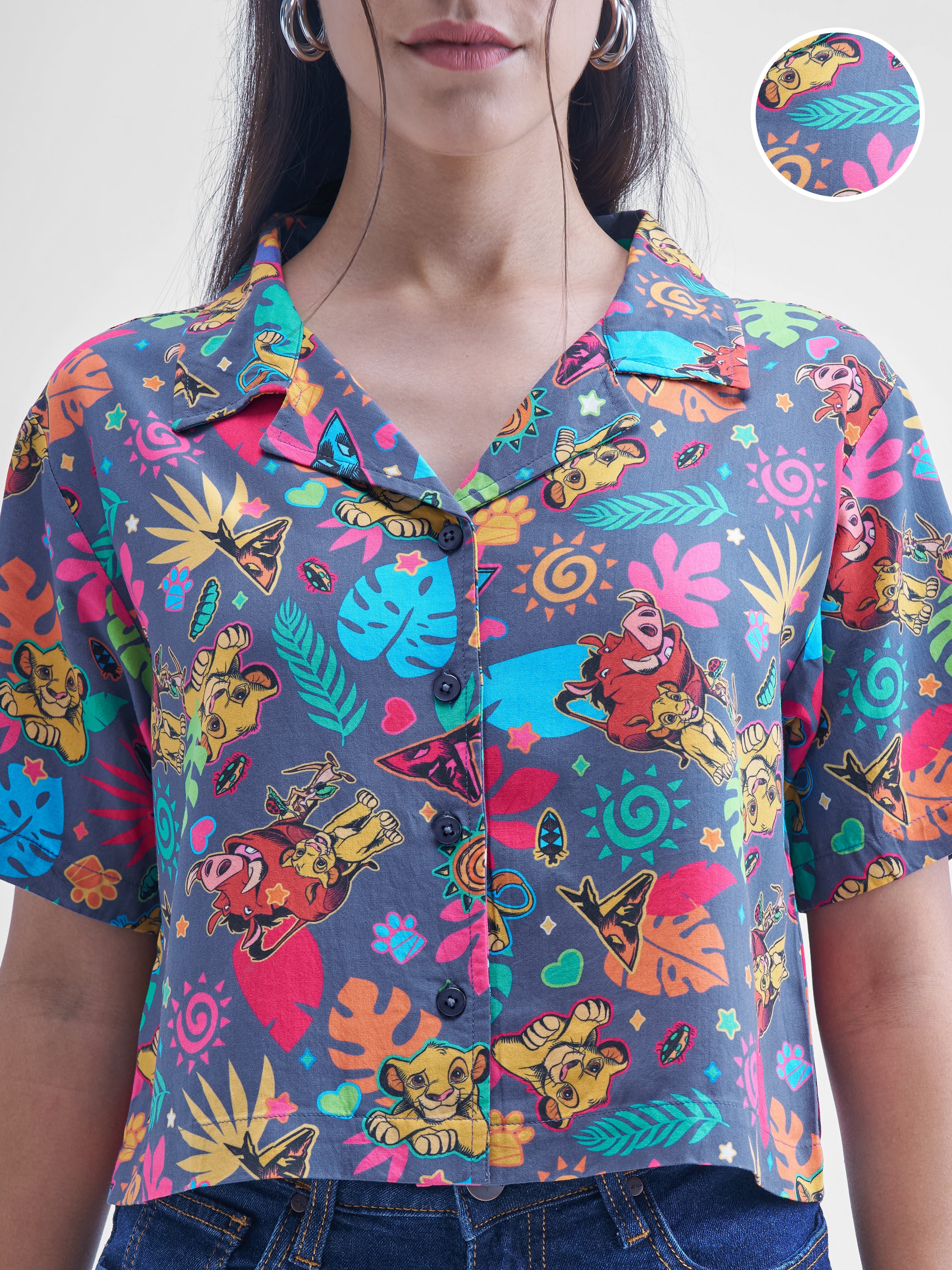 Disney By Tokyo Talkies Women Navy Blue Lion King Simba Printed casual shirts - Navy Blue - Image 5