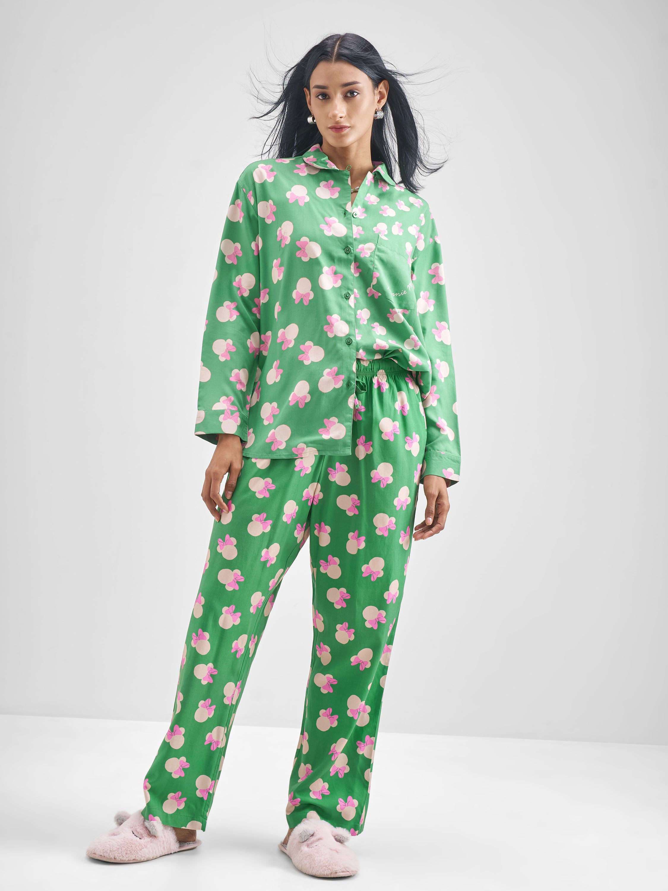 Disney By Tokyo Talkies Women Green Minnie Mouse Printed Casual Shirt - Green - Image 2