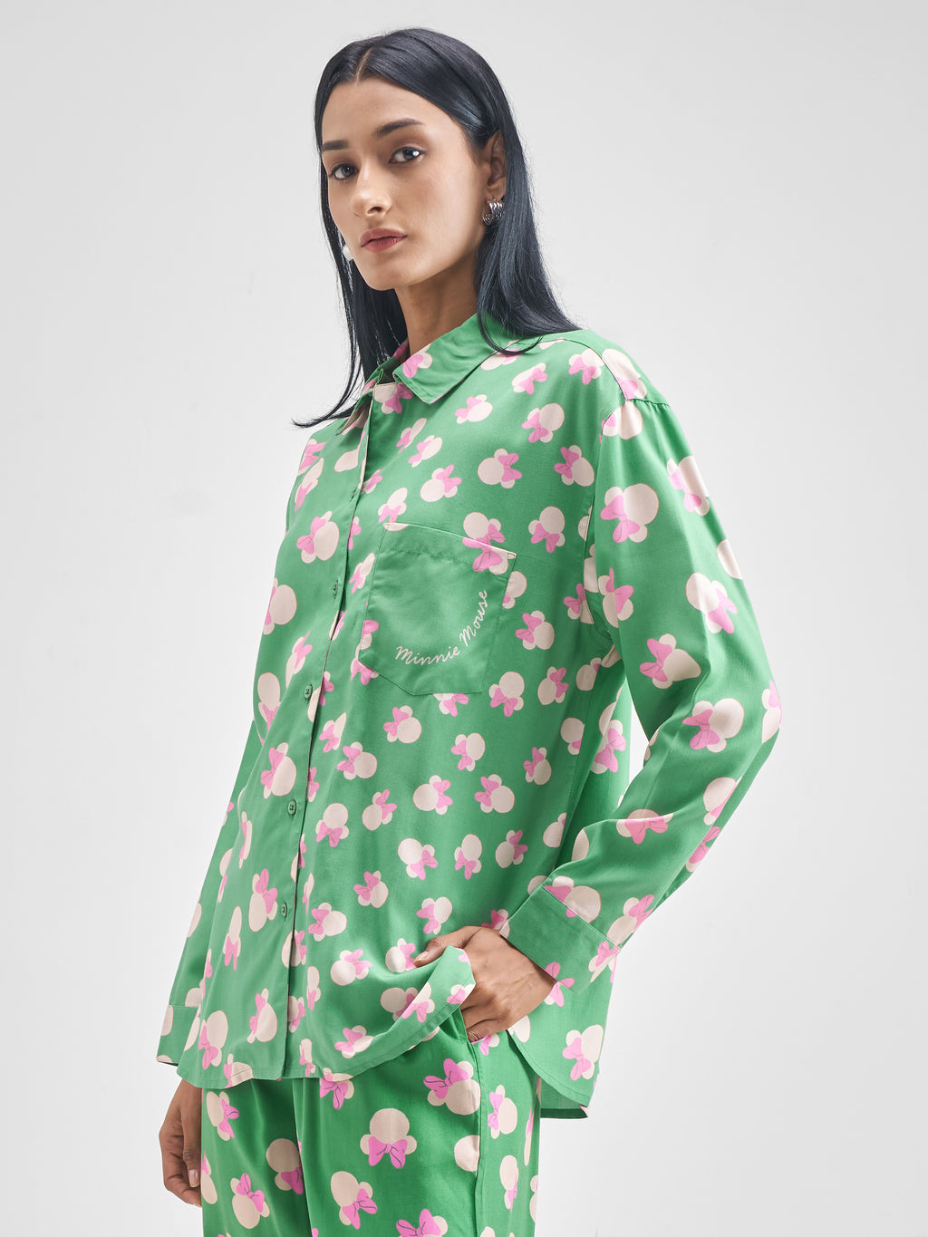 Disney By Tokyo Talkies Women Green Minnie Mouse Printed Casual Shirt - Green - Image 4