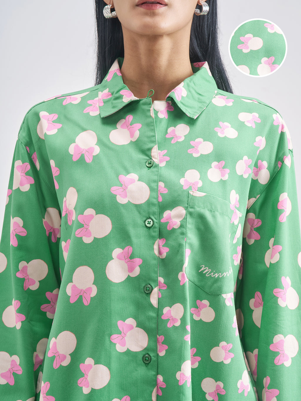 Disney By Tokyo Talkies Women Green Minnie Mouse Printed Casual Shirt - Green - Image 5