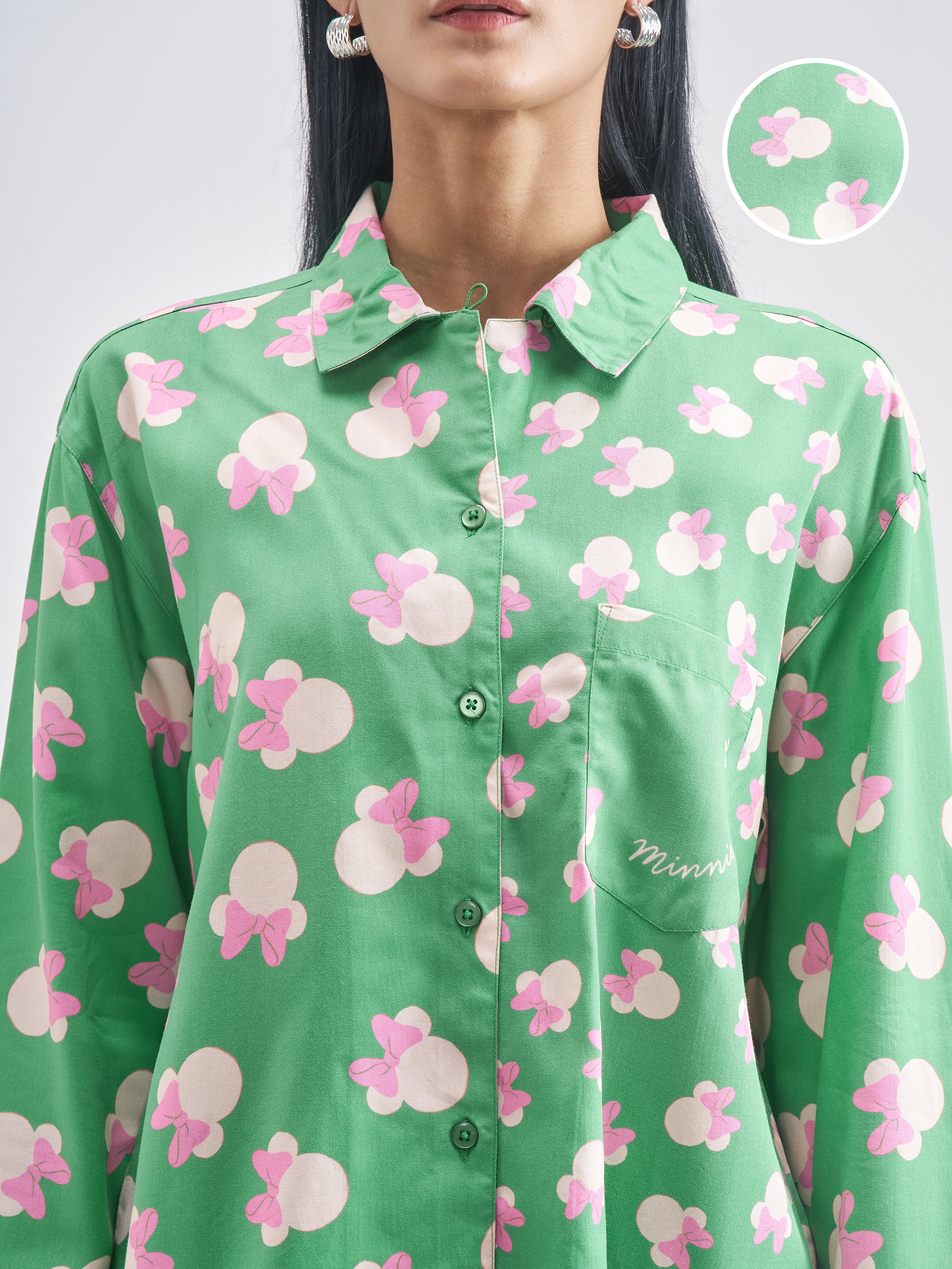 Disney By Tokyo Talkies Women Green Minnie Mouse Printed Casual Shirt - Green - Image 5