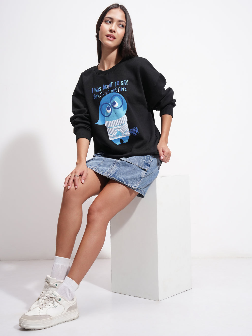 Disney By Tokyo Talkies Women Black Inside Out Printed Pullover Round Neck Sweatshirt - Black - Image 2