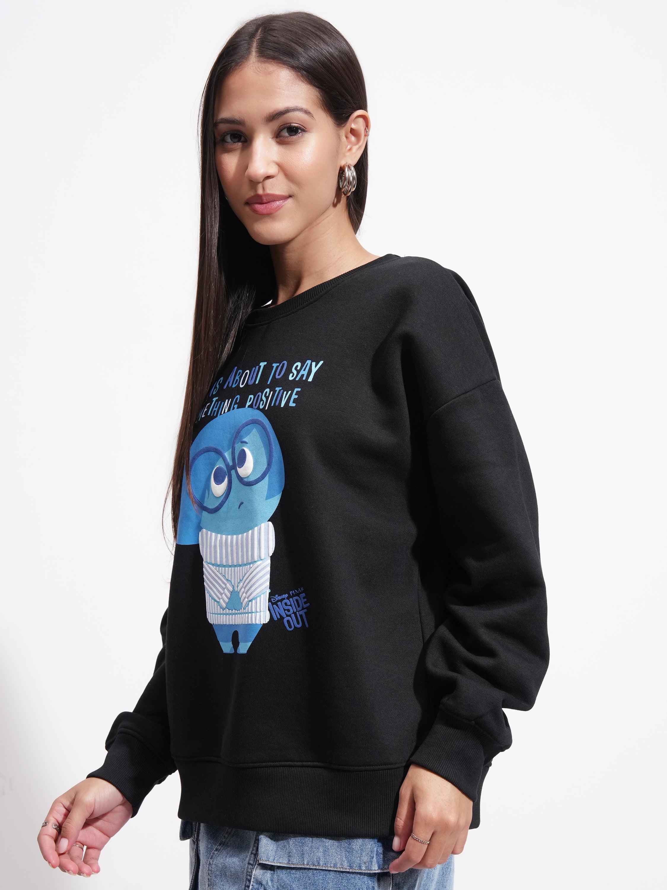Disney By Tokyo Talkies Women Black Inside Out Printed Pullover Round Neck Sweatshirt - Black - Image 4