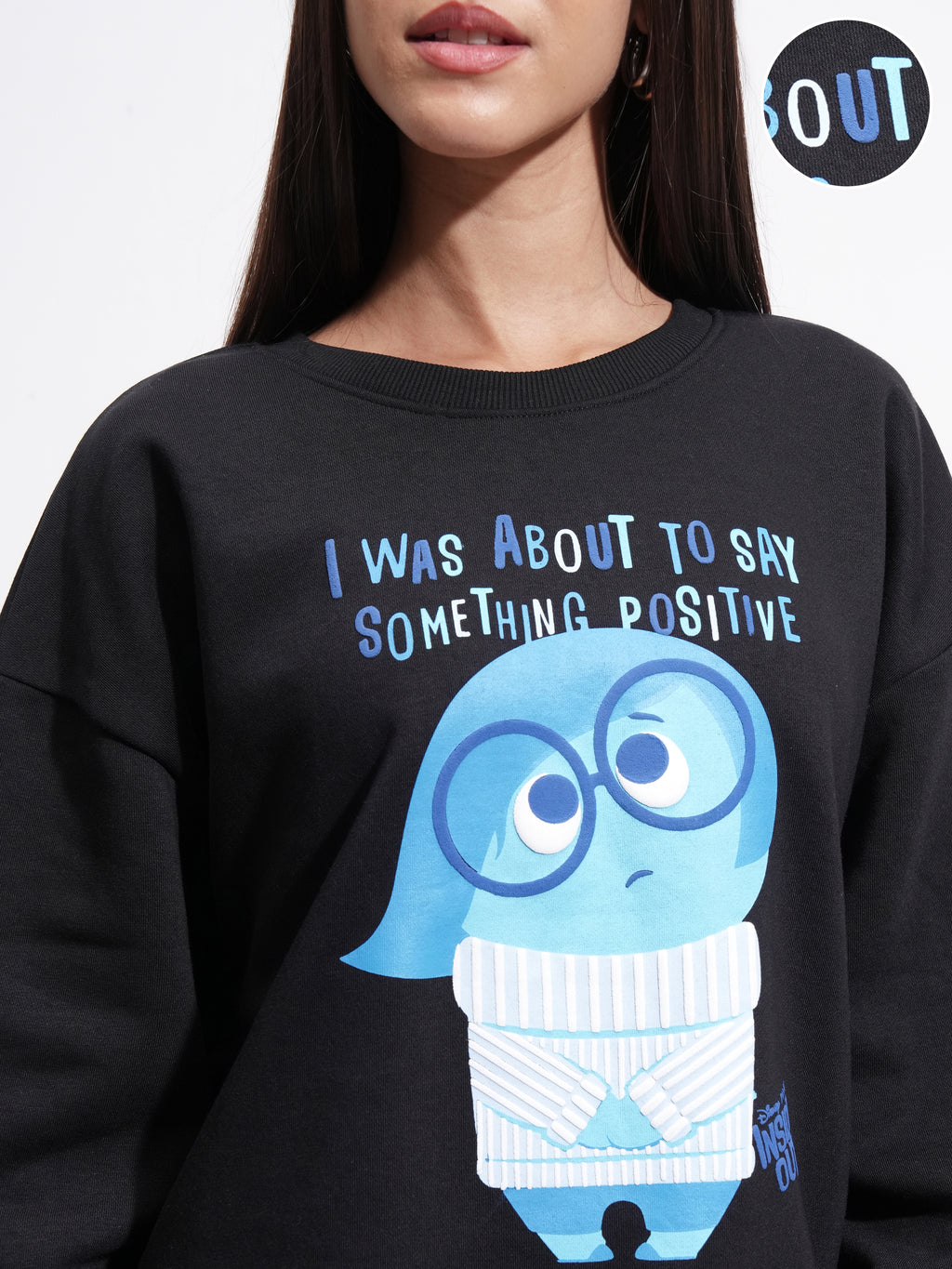 Disney By Tokyo Talkies Women Black Inside Out Printed Pullover Round Neck Sweatshirt - Black - Image 5