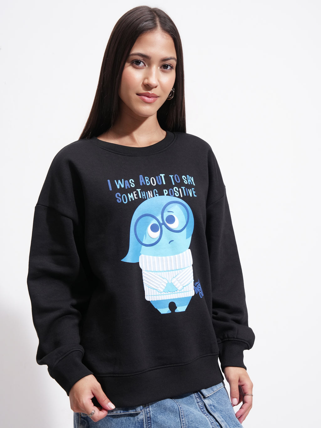 Disney By Tokyo Talkies Women Black Inside Out Printed Pullover Round Neck Sweatshirt - Black - Image 6