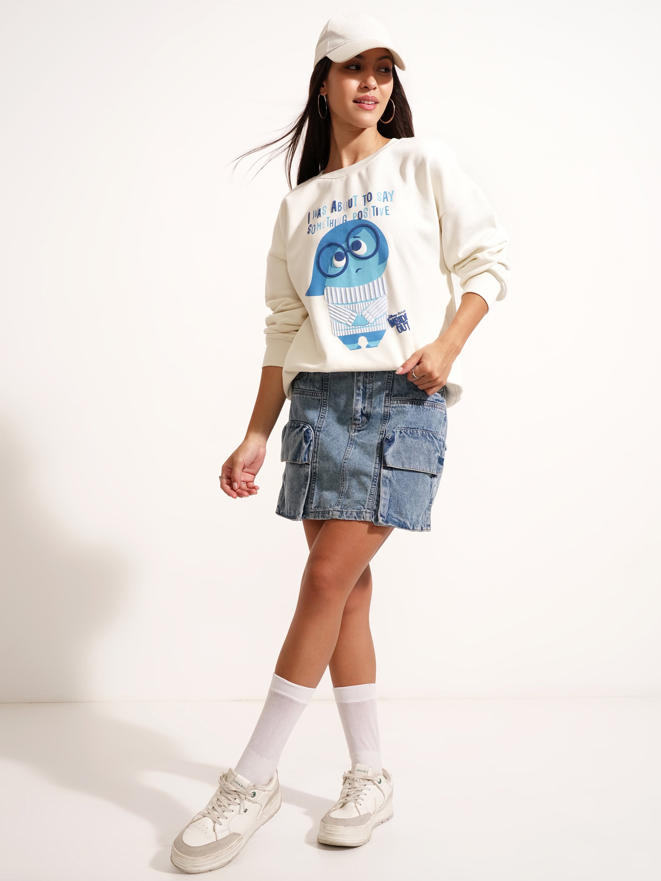 Disney By Tokyo Talkies Women White Inside Out Printed Pullover Round Neck Sweatshirt - White - Image 2