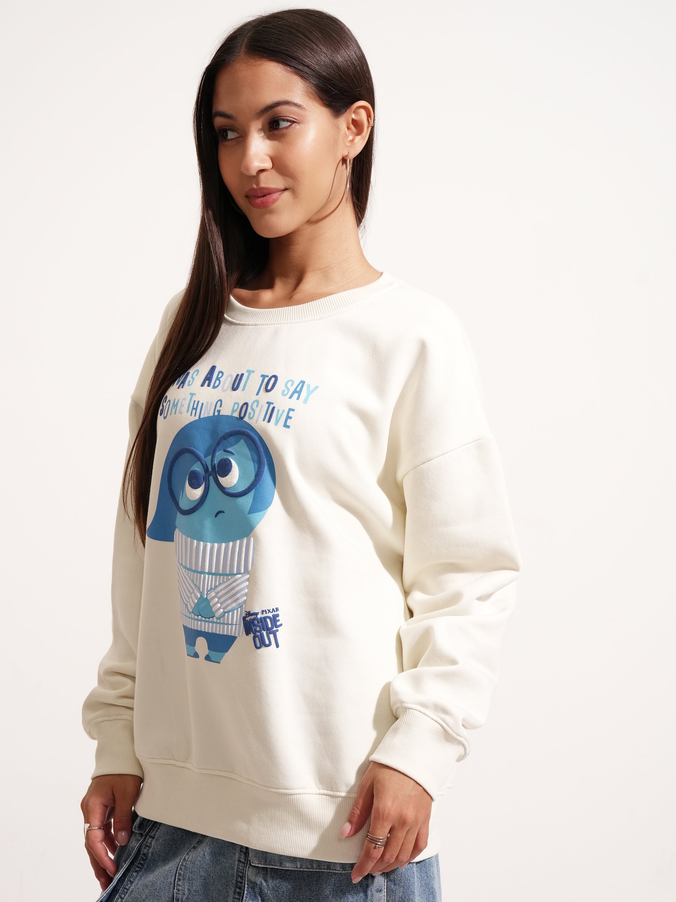 Disney By Tokyo Talkies Women White Inside Out Printed Pullover Round Neck Sweatshirt - White - Image 4