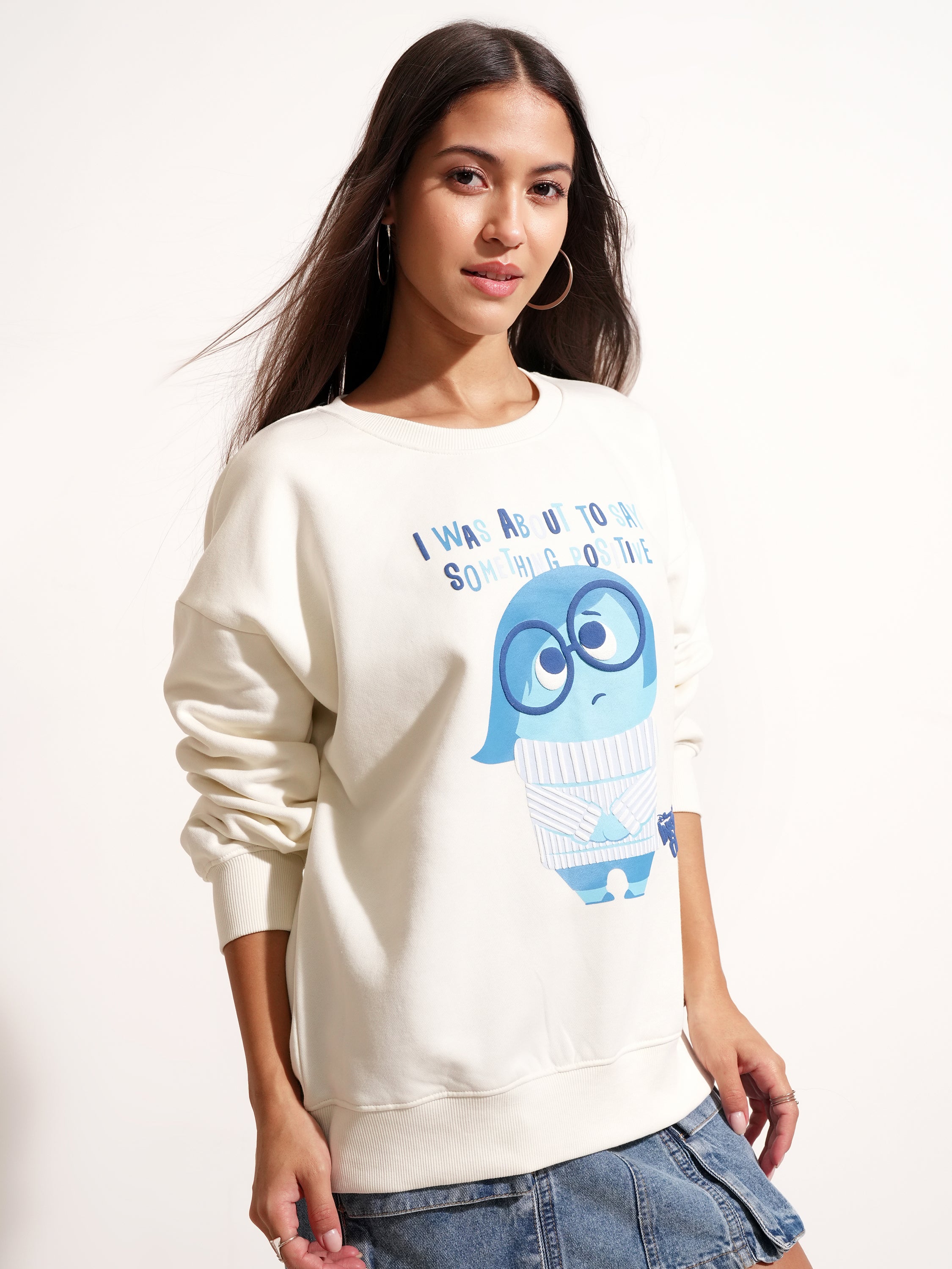 Disney By Tokyo Talkies Women White Inside Out Printed Pullover Round Neck Sweatshirt - White - Image 6