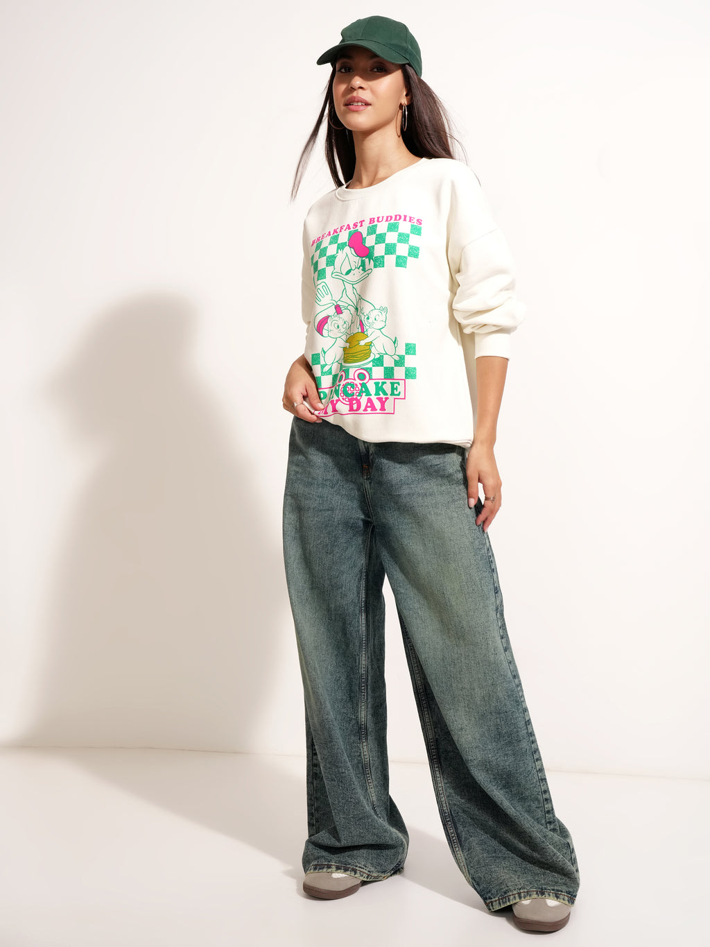 Disney By Tokyo Talkies Women White Donald Duck Printed Pullover Round Neck Sweatshirt - White - Image 2