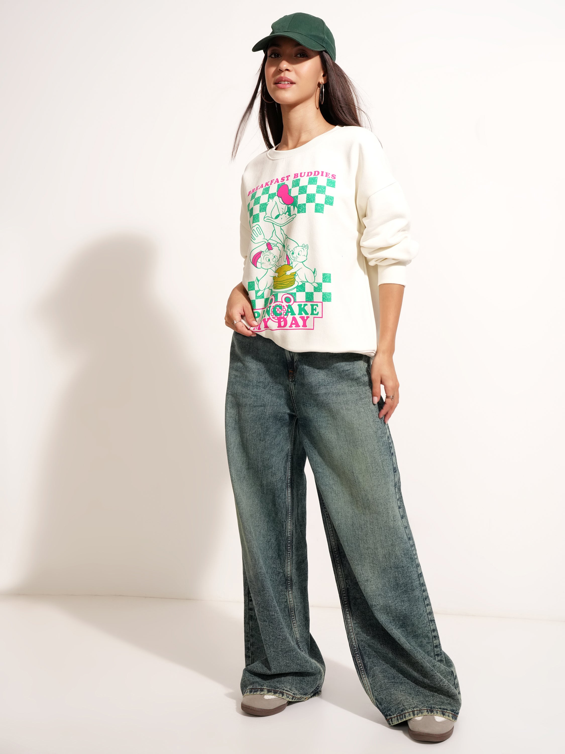 Disney By Tokyo Talkies Women White Donald Duck Printed Pullover Round Neck Sweatshirt - White - Image 2