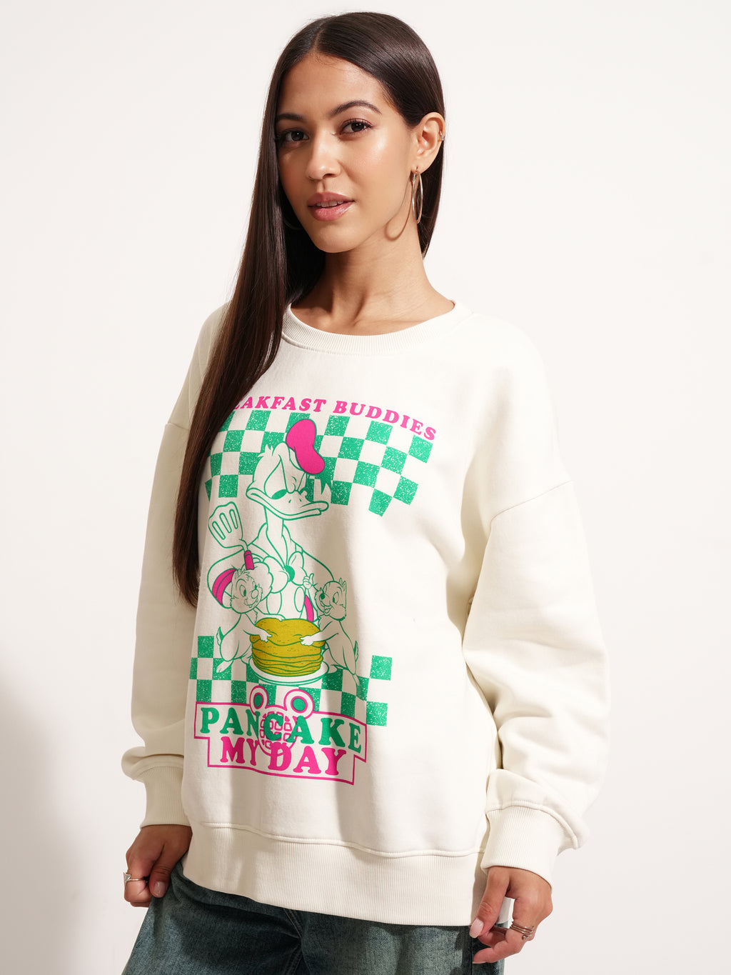 Disney By Tokyo Talkies Women White Donald Duck Printed Pullover Round Neck Sweatshirt - White - Image 4