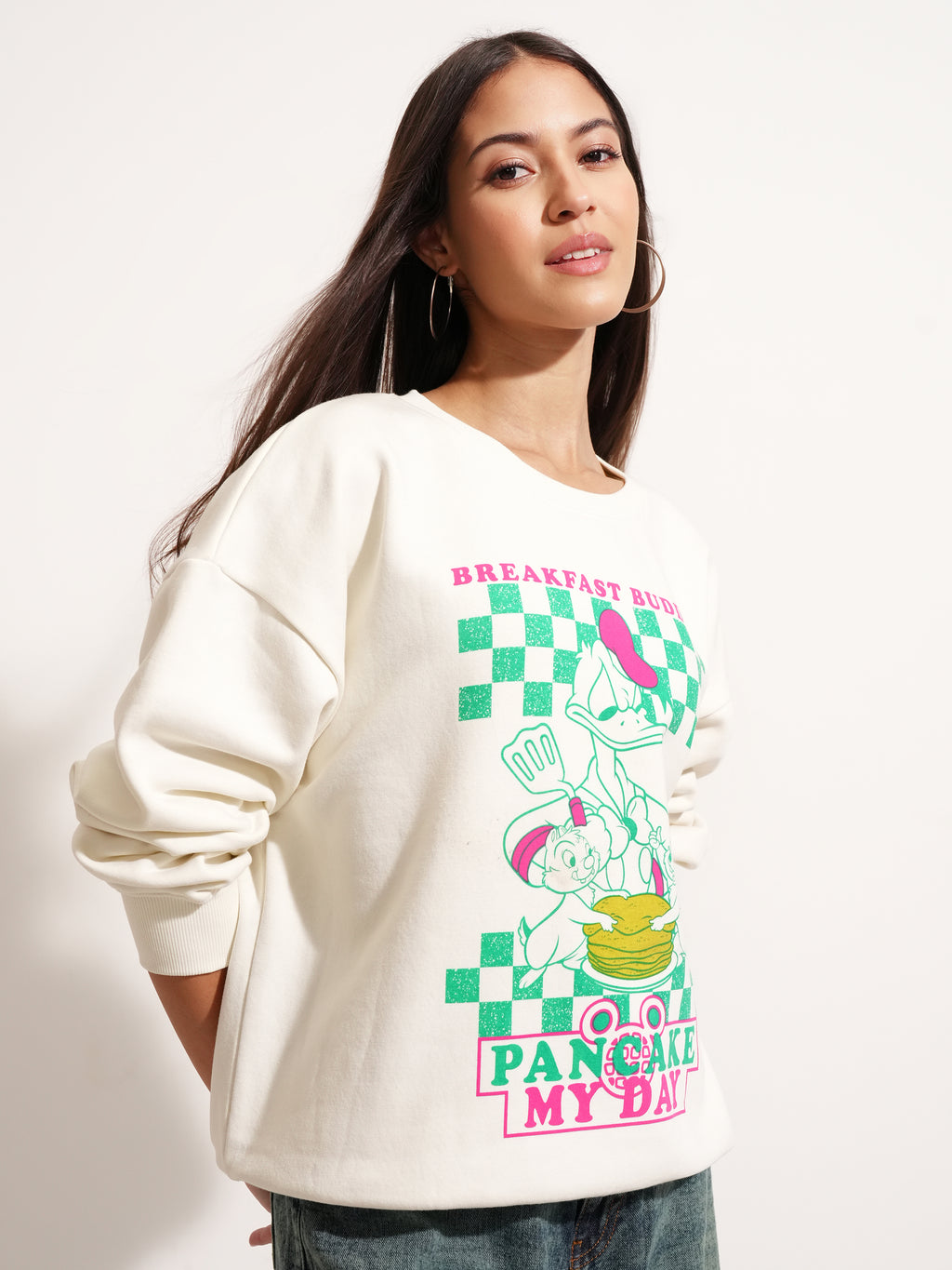 Disney By Tokyo Talkies Women White Donald Duck Printed Pullover Round Neck Sweatshirt - White - Image 6