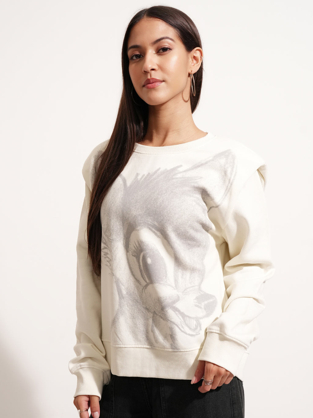 Disney By Tokyo Talkies Women White Bambi Printed Pullover Round Neck Sweatshirt - White - Image 4