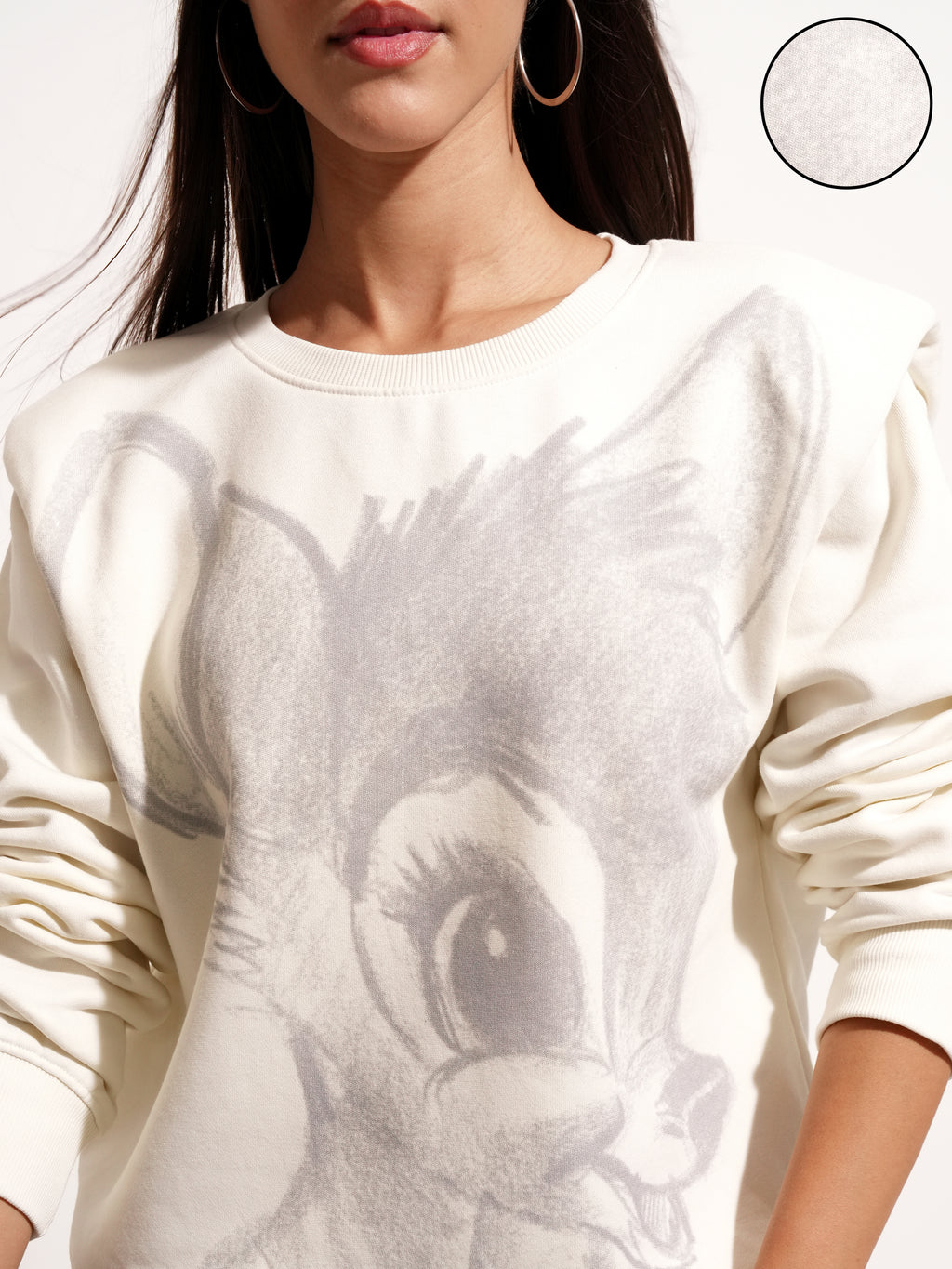 Disney By Tokyo Talkies Women White Bambi Printed Pullover Round Neck Sweatshirt - White - Image 5