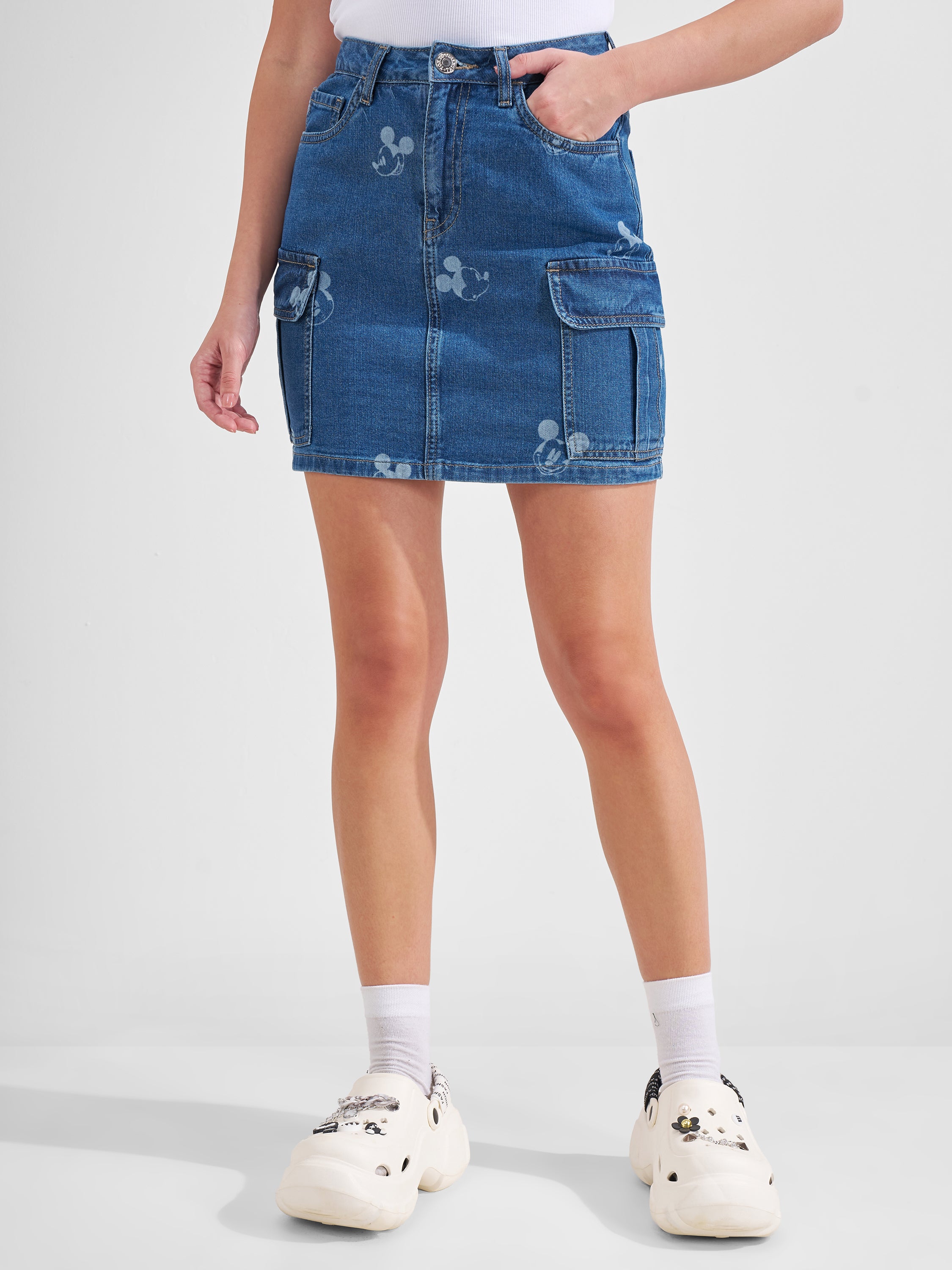 Disney By Tokyo Talkies Women Blue Mickey Mouse Mini Skirt