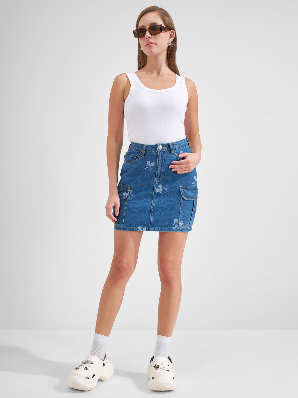 Disney By Tokyo Talkies Women Blue Mickey Mouse Mini Skirt