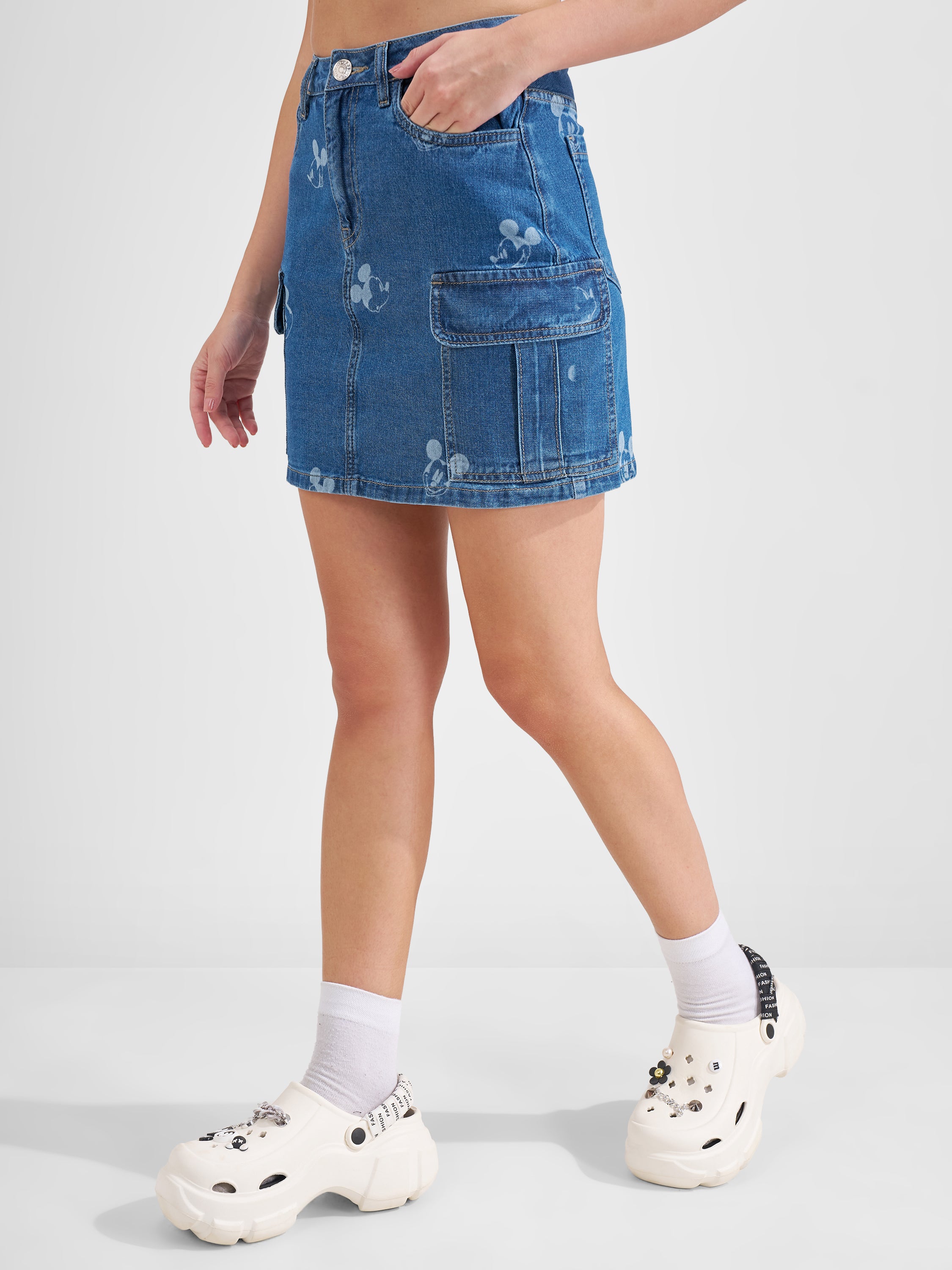 Disney By Tokyo Talkies Women Blue Mickey Mouse Mini Skirt