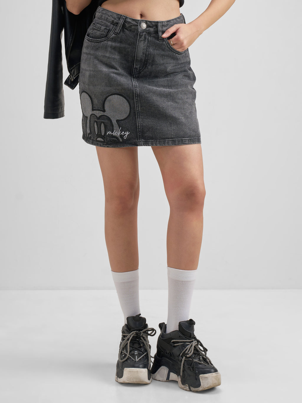 Disney By Tokyo Talkies Women Grey Mickey Mouse Mini Skirt - Grey - Image 1