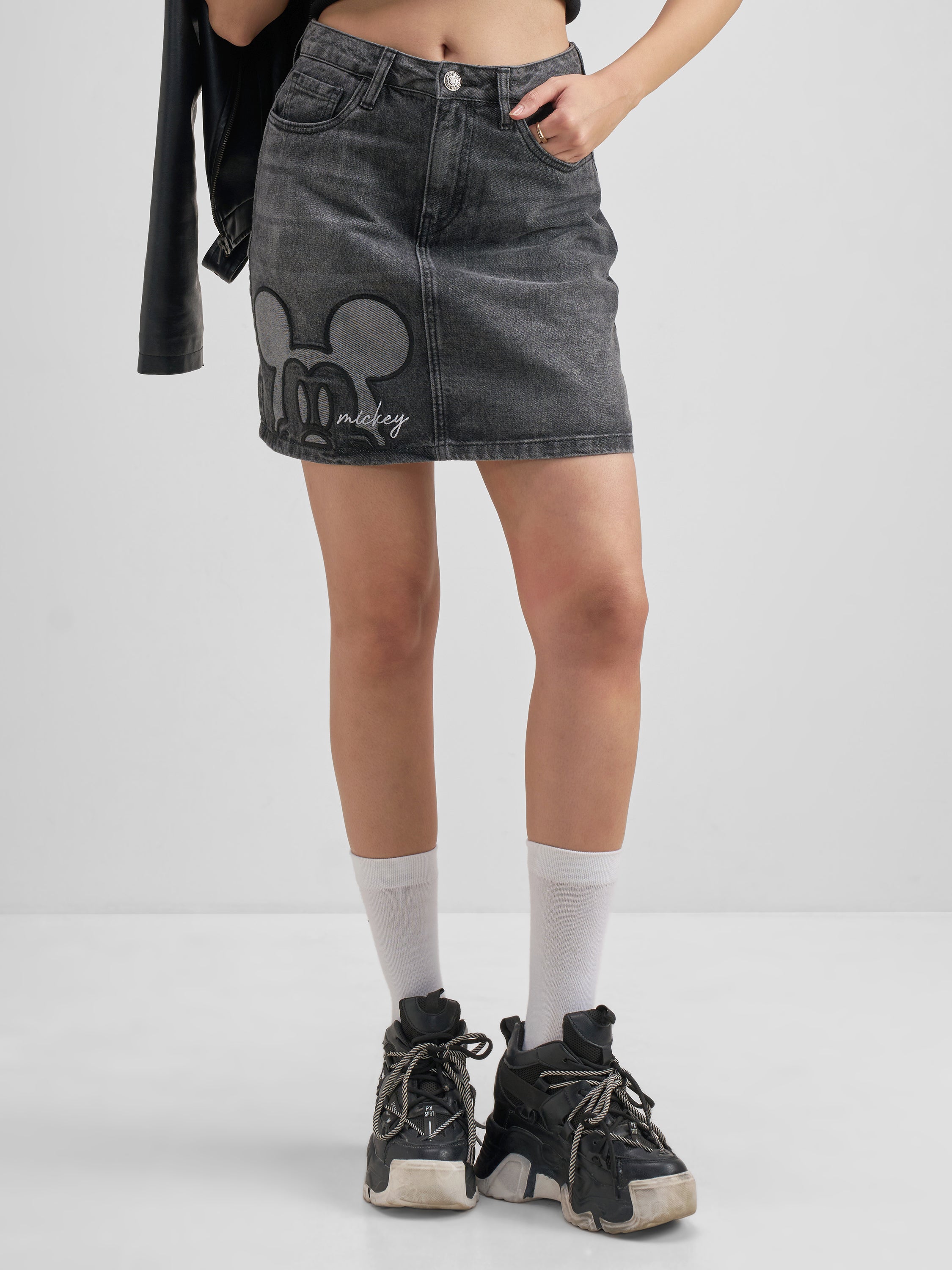 Disney By Tokyo Talkies Women Grey Mickey Mouse Mini Skirt - Grey - Image 1