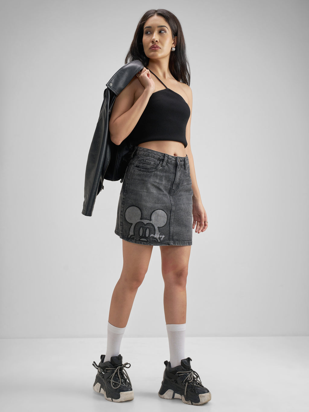 Disney By Tokyo Talkies Women Grey Mickey Mouse Mini Skirt - Grey - Image 2