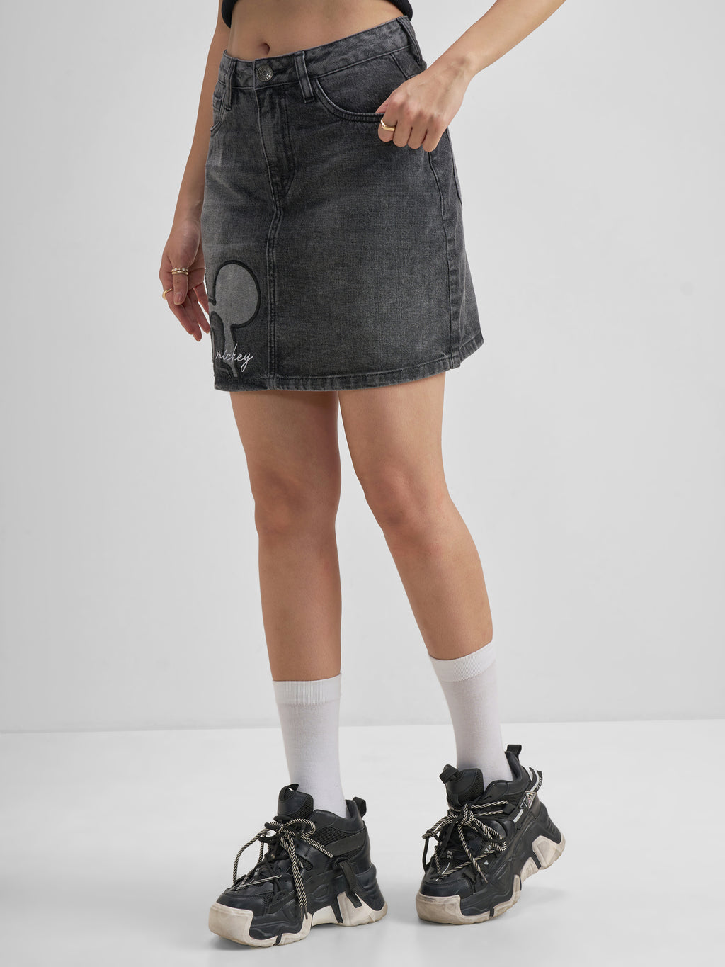 Disney By Tokyo Talkies Women Grey Mickey Mouse Mini Skirt - Grey - Image 4