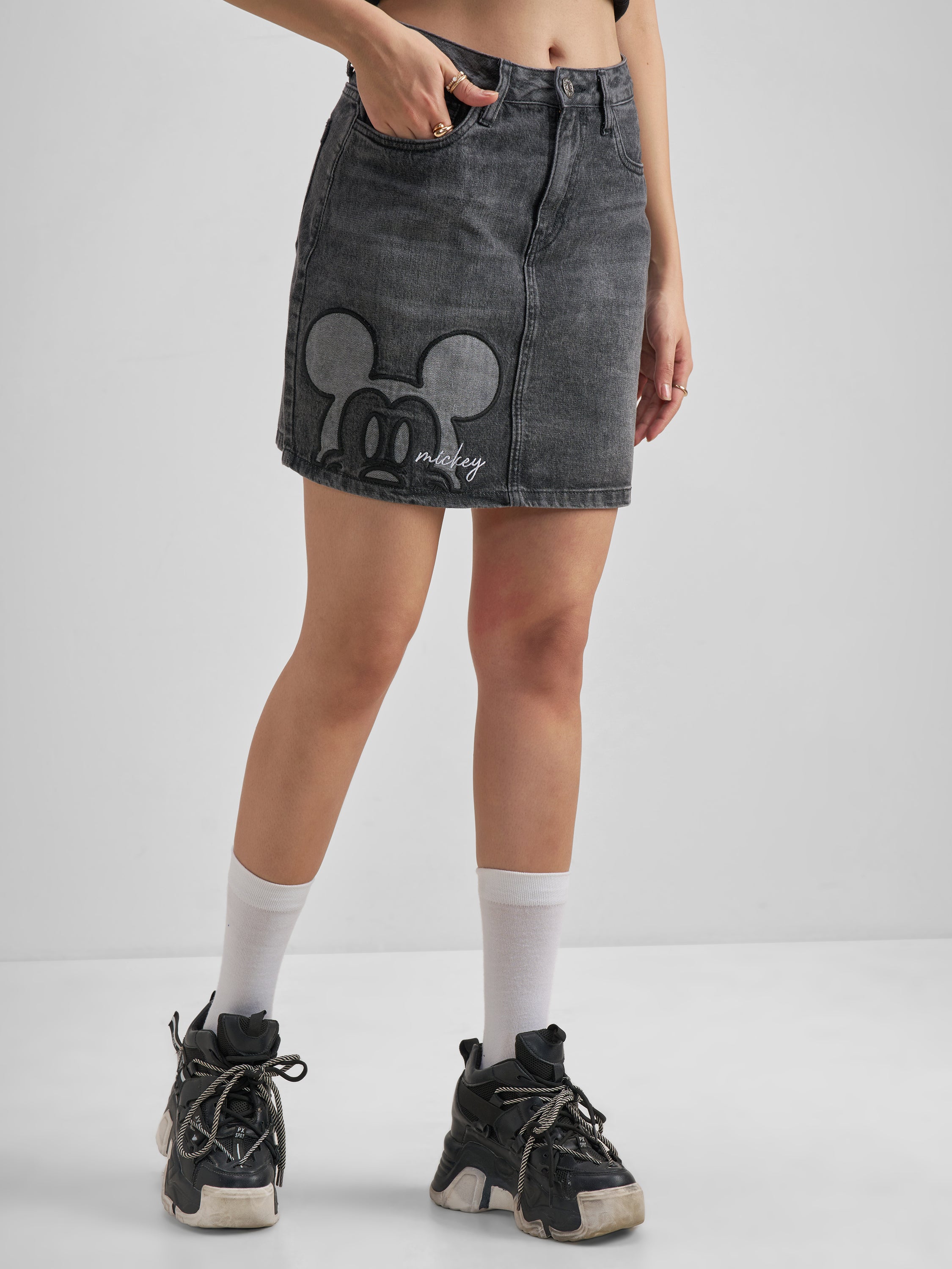 Disney By Tokyo Talkies Women Grey Mickey Mouse Mini Skirt - Grey - Image 6