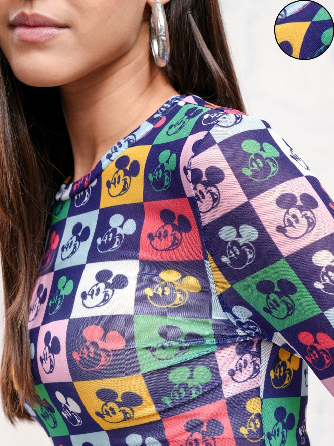 Disney By Tokyo Talkies Women Navy Blue Mickey Mouse Printed Fitted Top - Navy Blue - Image 5